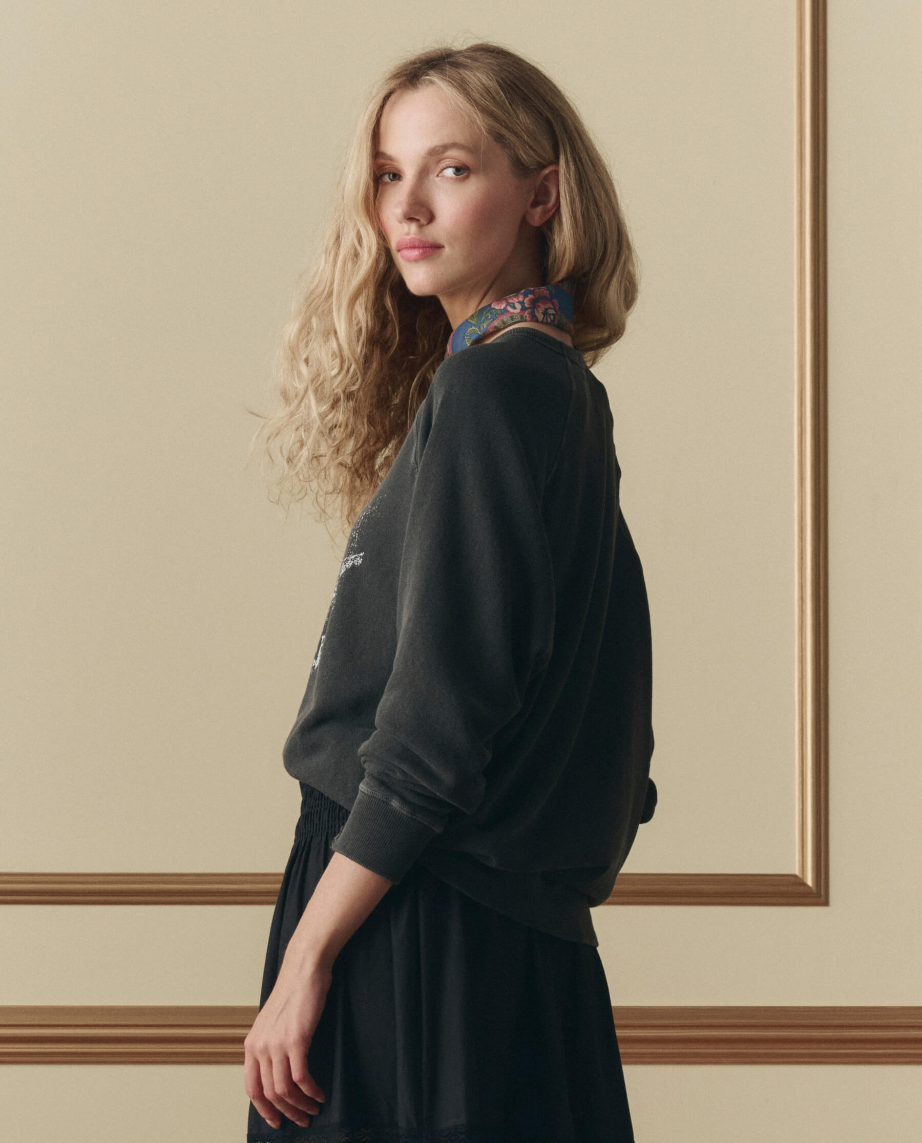 The College Sweatshirt W/ Shadow Oak Graphic. -- Washed Black