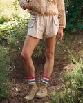 The Embroidered Cargo Short. -- Cream With Black Daisies