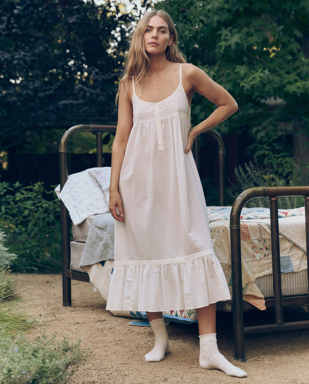 The Eyelet Ruffle Tank Night Dress. -- True White