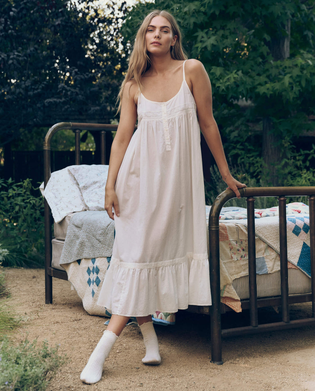 The Eyelet Ruffle Tank Night Dress. -- True White