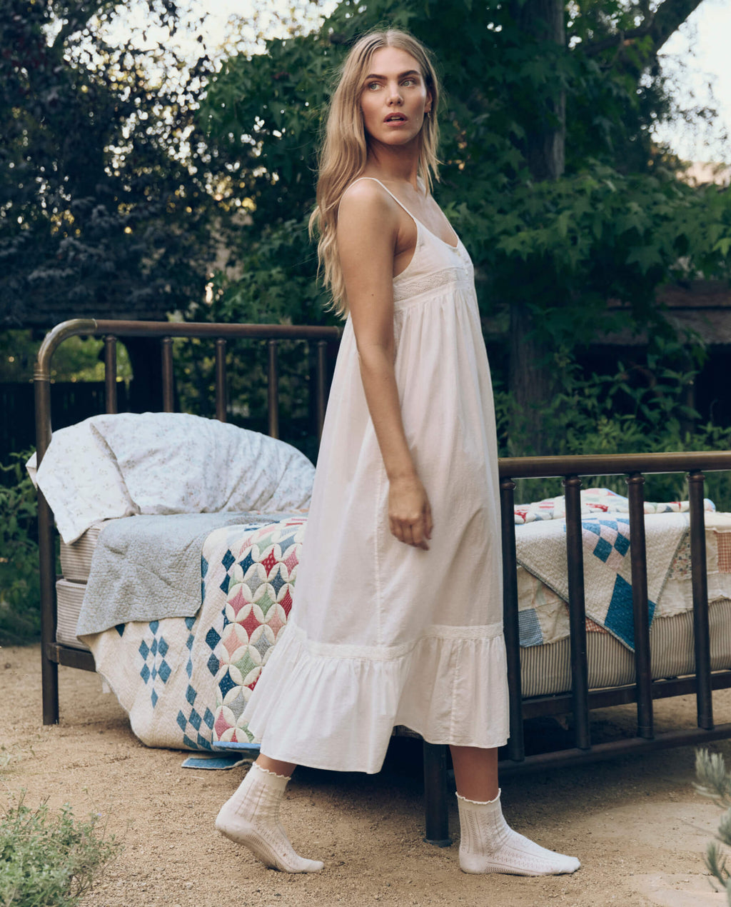 The Eyelet Ruffle Tank Night Dress. -- True White