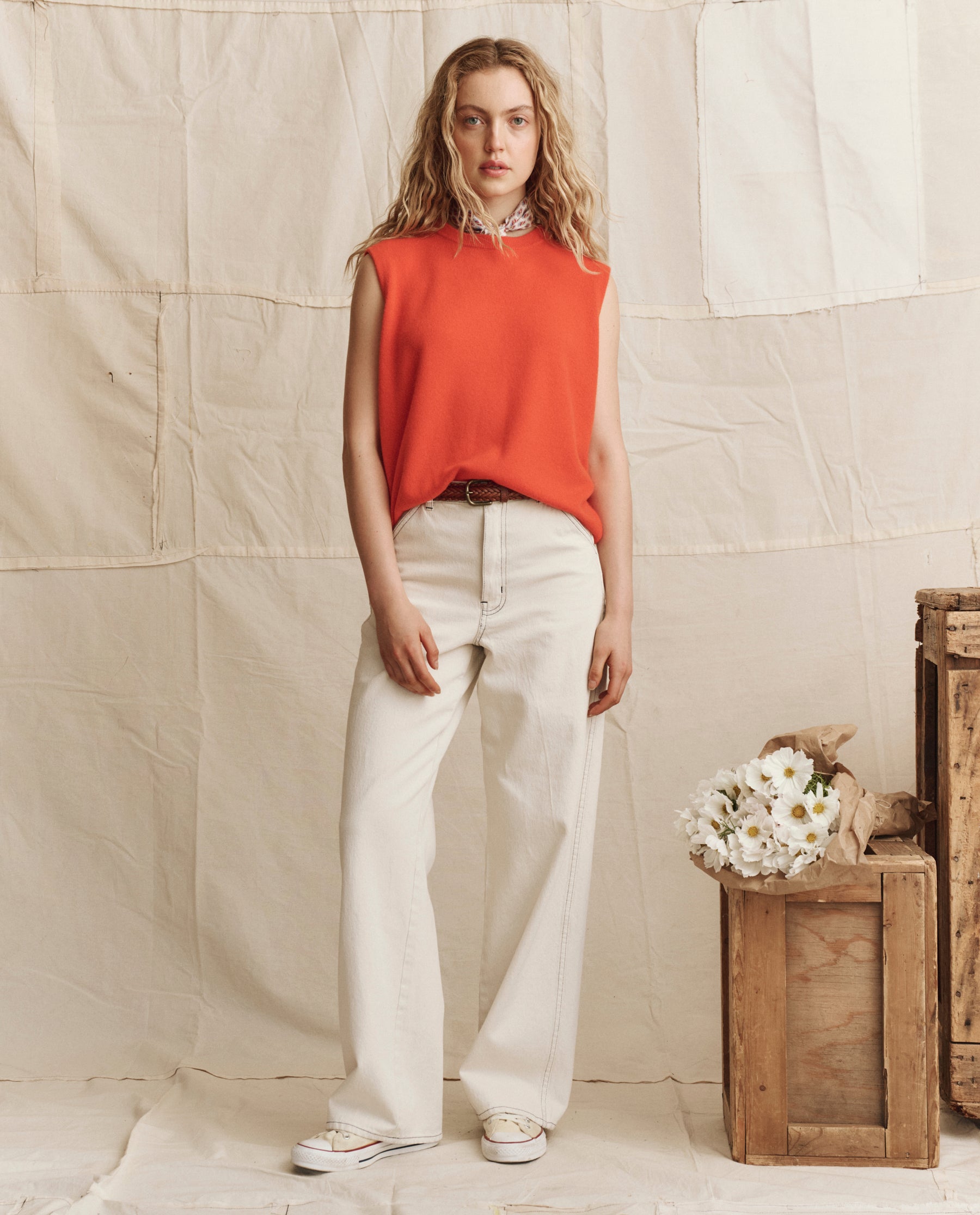 The Cashmere Pullover Vest. -- Hot Orange