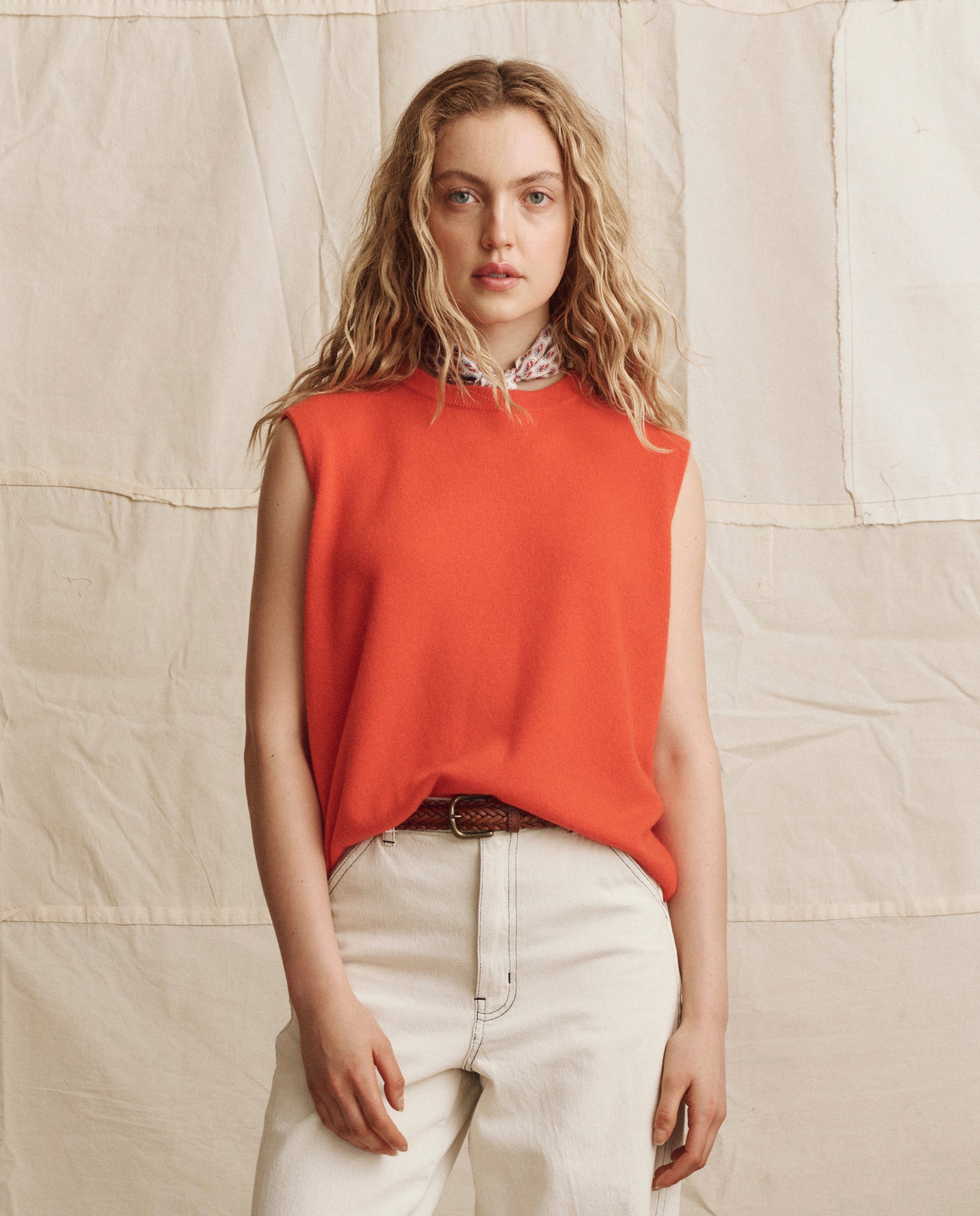 The Cashmere Pullover Vest. -- Hot Orange