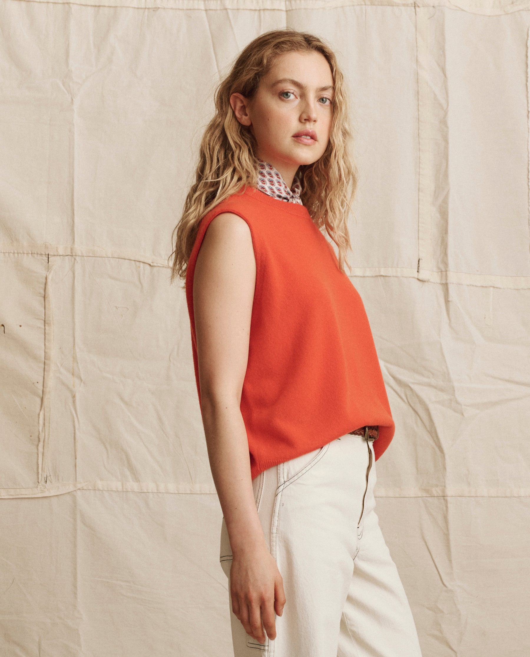 The Cashmere Pullover Vest. -- Hot Orange