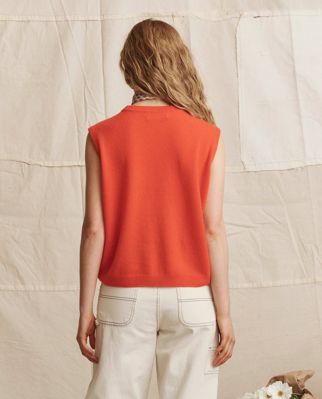 The Cashmere Pullover Vest. -- Hot Orange