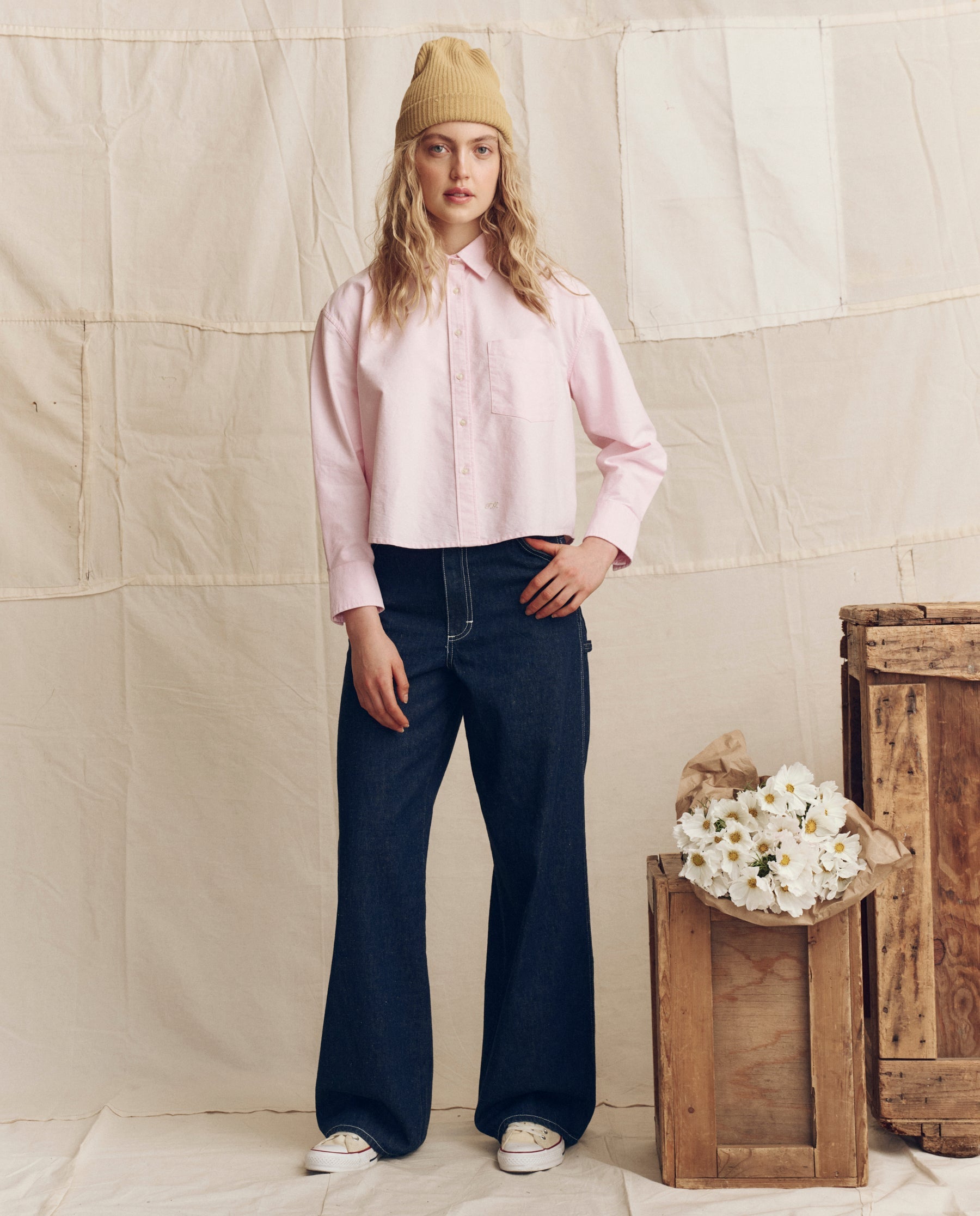 The Cropped Oxford Shirt. -- Soft Pink