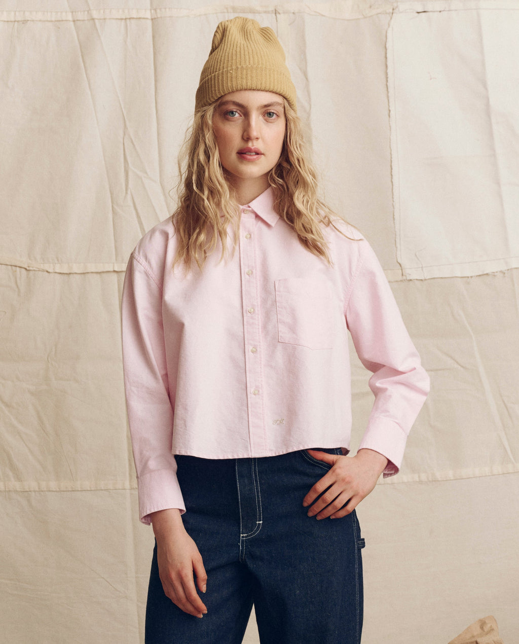The Cropped Oxford Shirt. -- Soft Pink