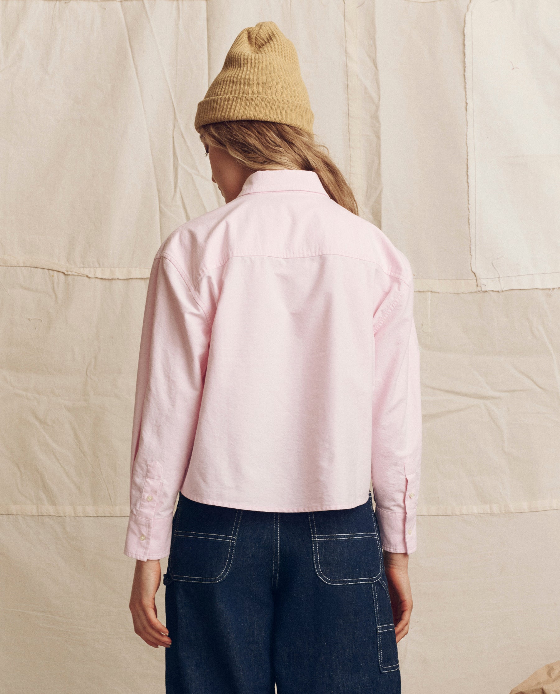 The Cropped Oxford Shirt. -- Soft Pink