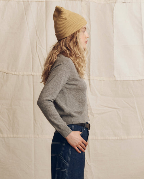 The Cashmere Tiny V Neck Cardigan. -- Heather Grey