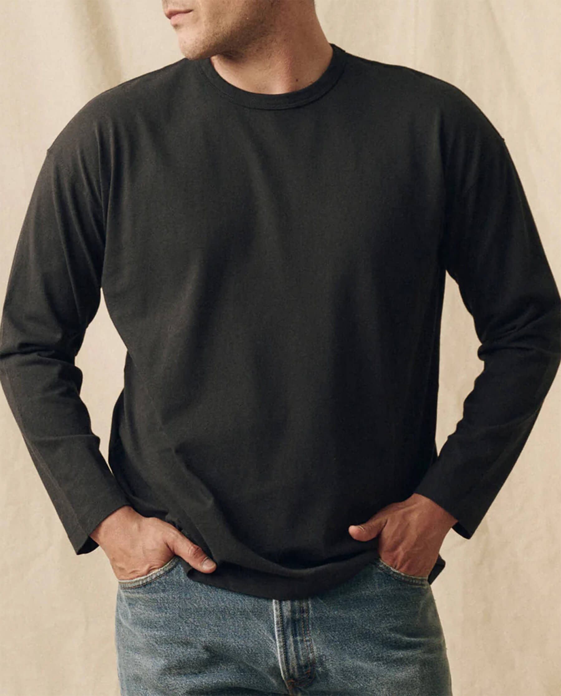 The Men's Pure Knits Long Sleeve Boxy Crew. Solid -- Almost Black