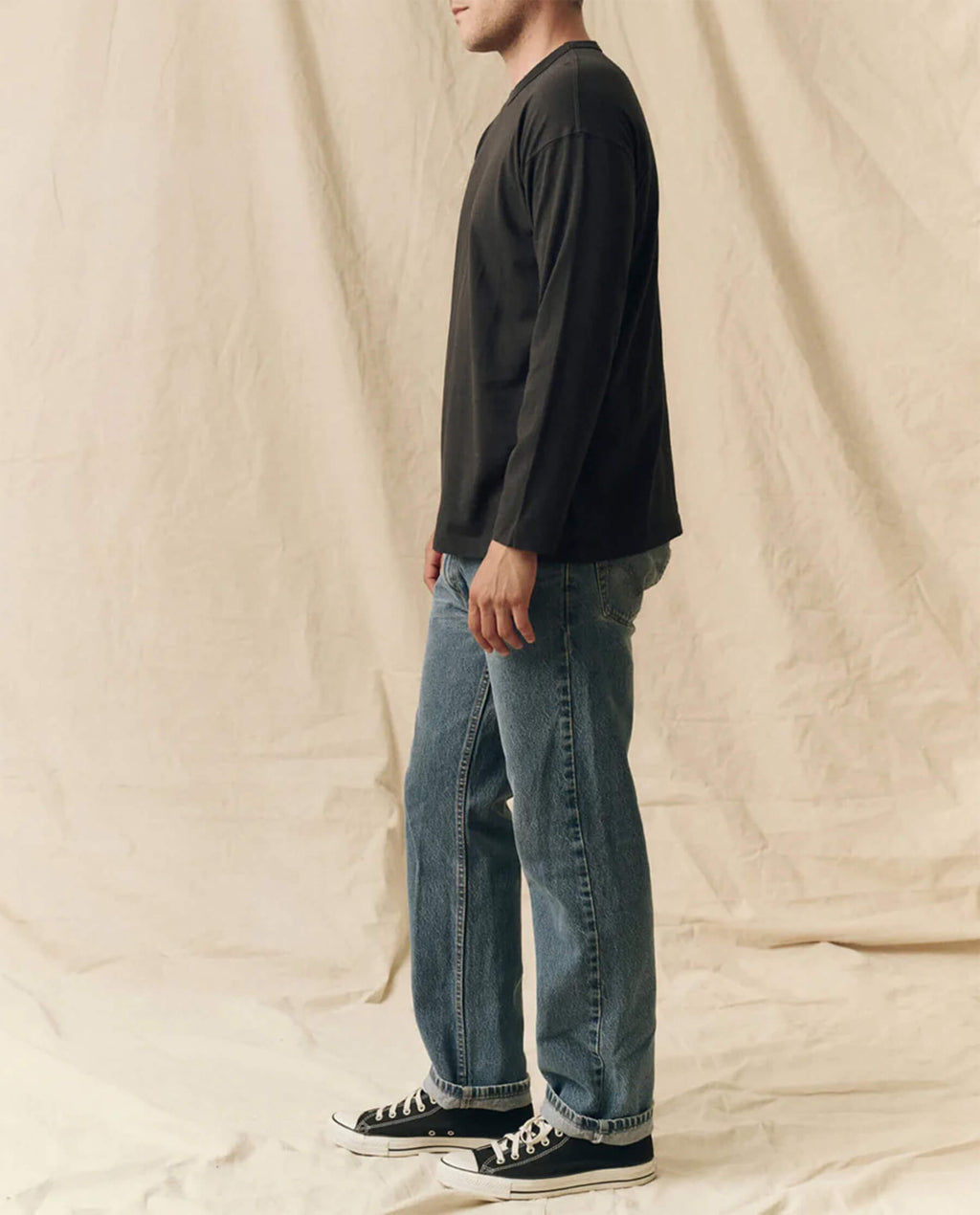 The Men's Pure Knits Long Sleeve Boxy Crew. Solid -- Almost Black