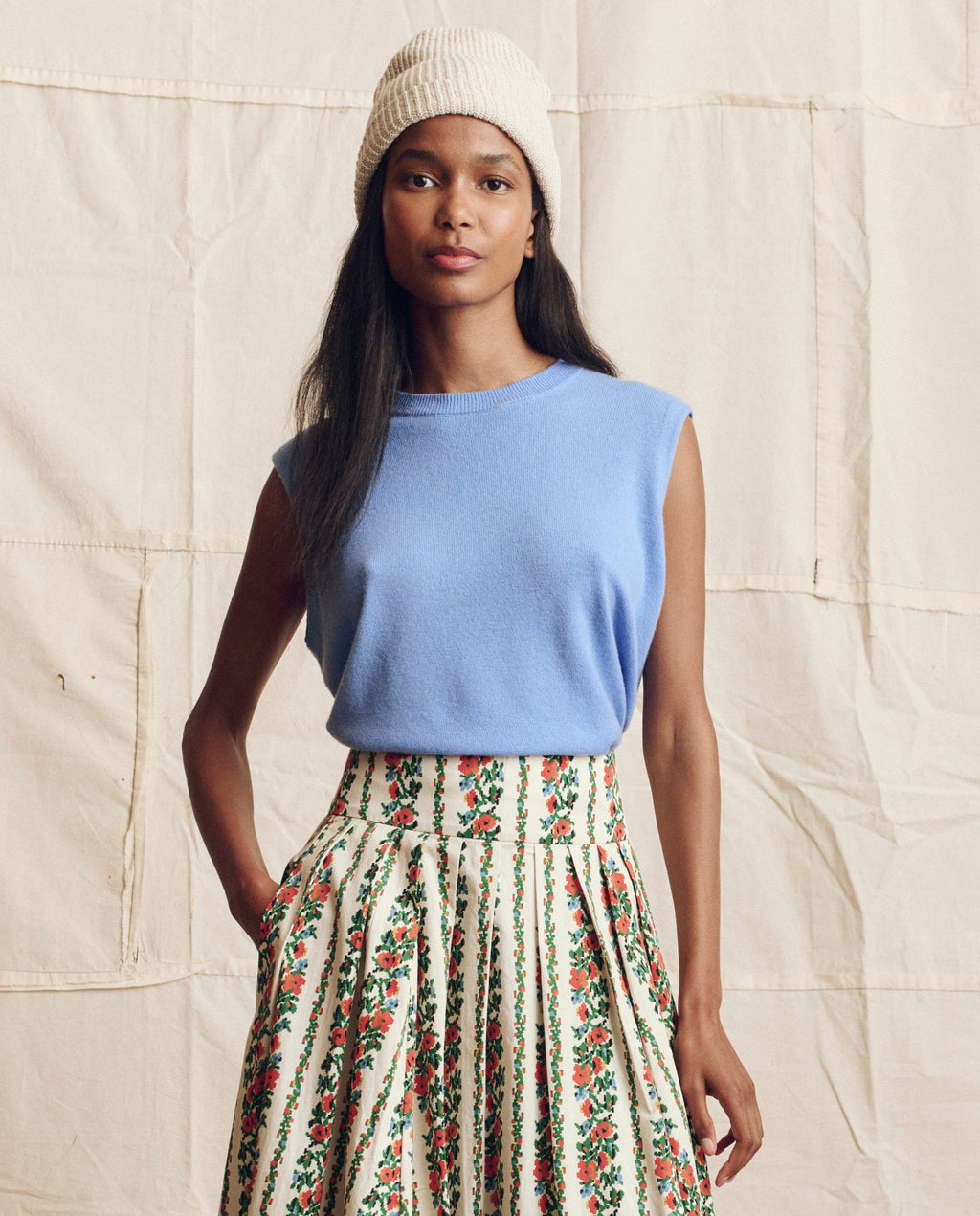 The Cashmere Pullover Vest. -- Soft Blue