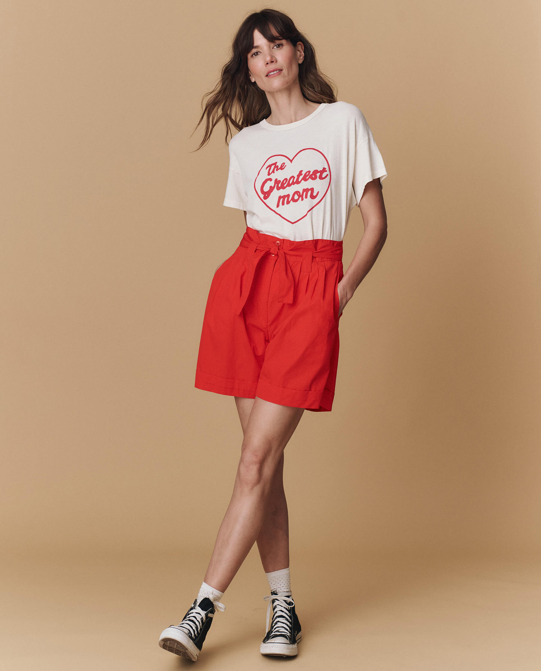 The Boxy Crew. Graphic -- Washed White with  est Mom Graphic
