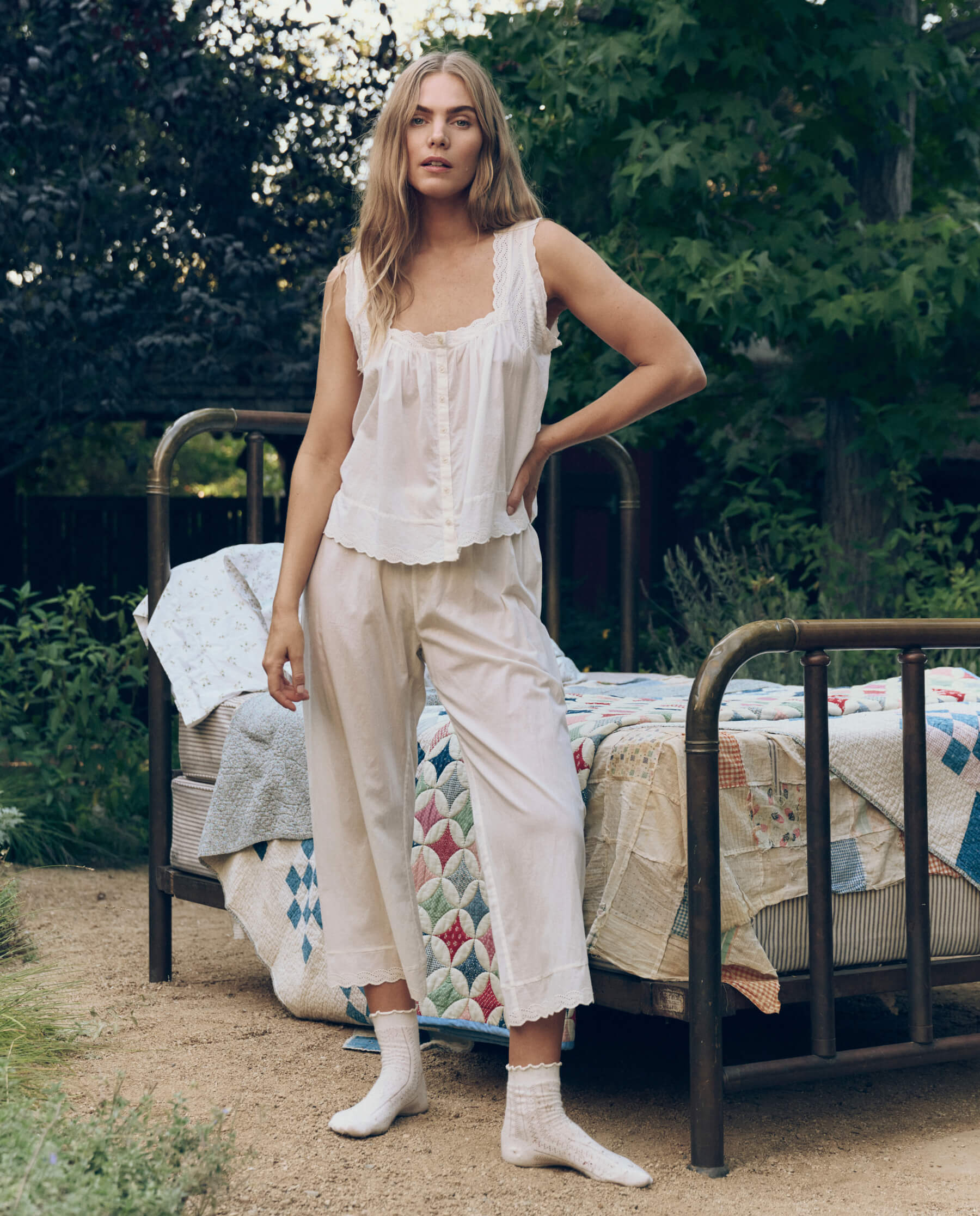 The Eyelet Easy Sleep Pant. -- True White