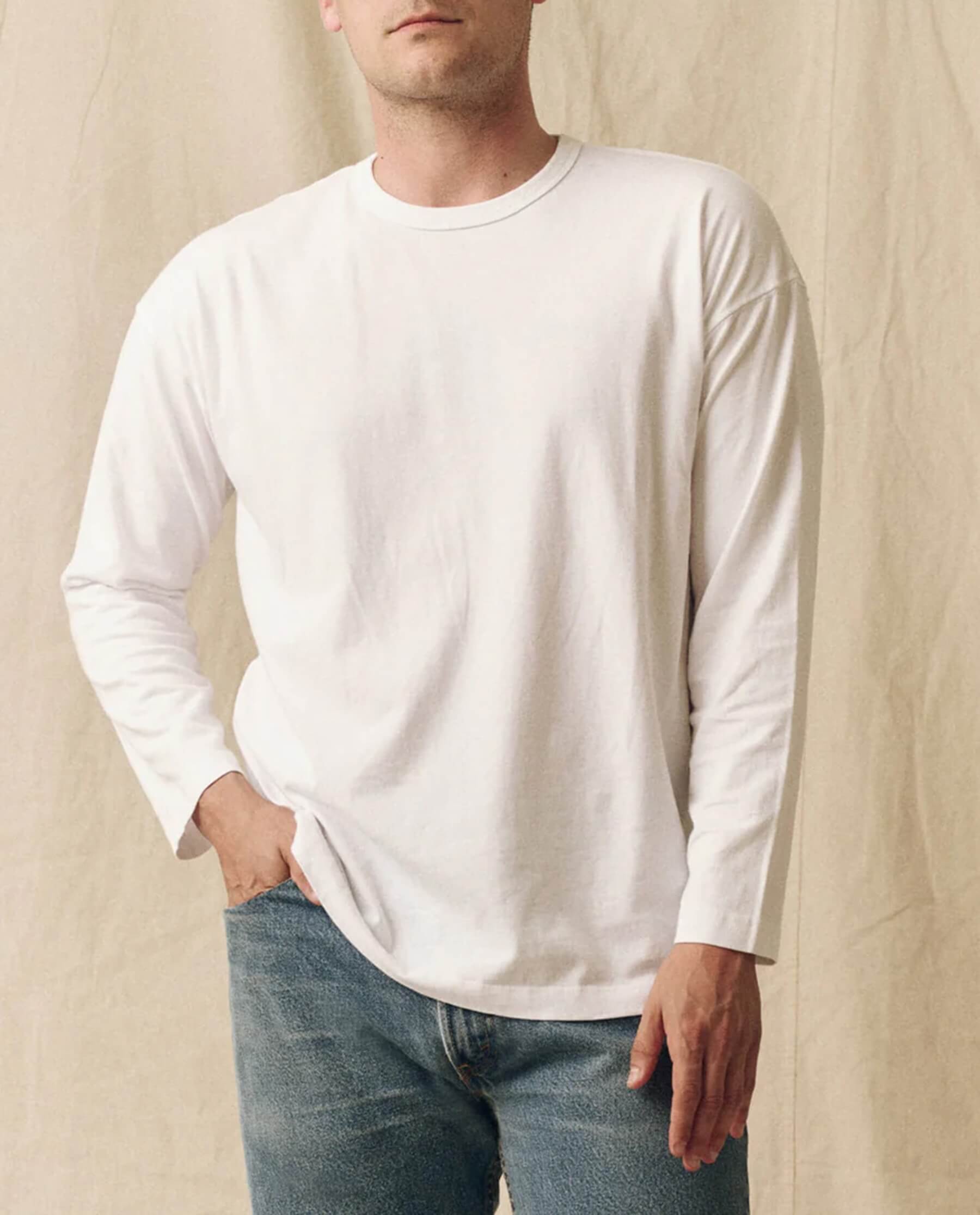 The Men's Pure Knits Long Sleeve Boxy Crew. Solid -- True White