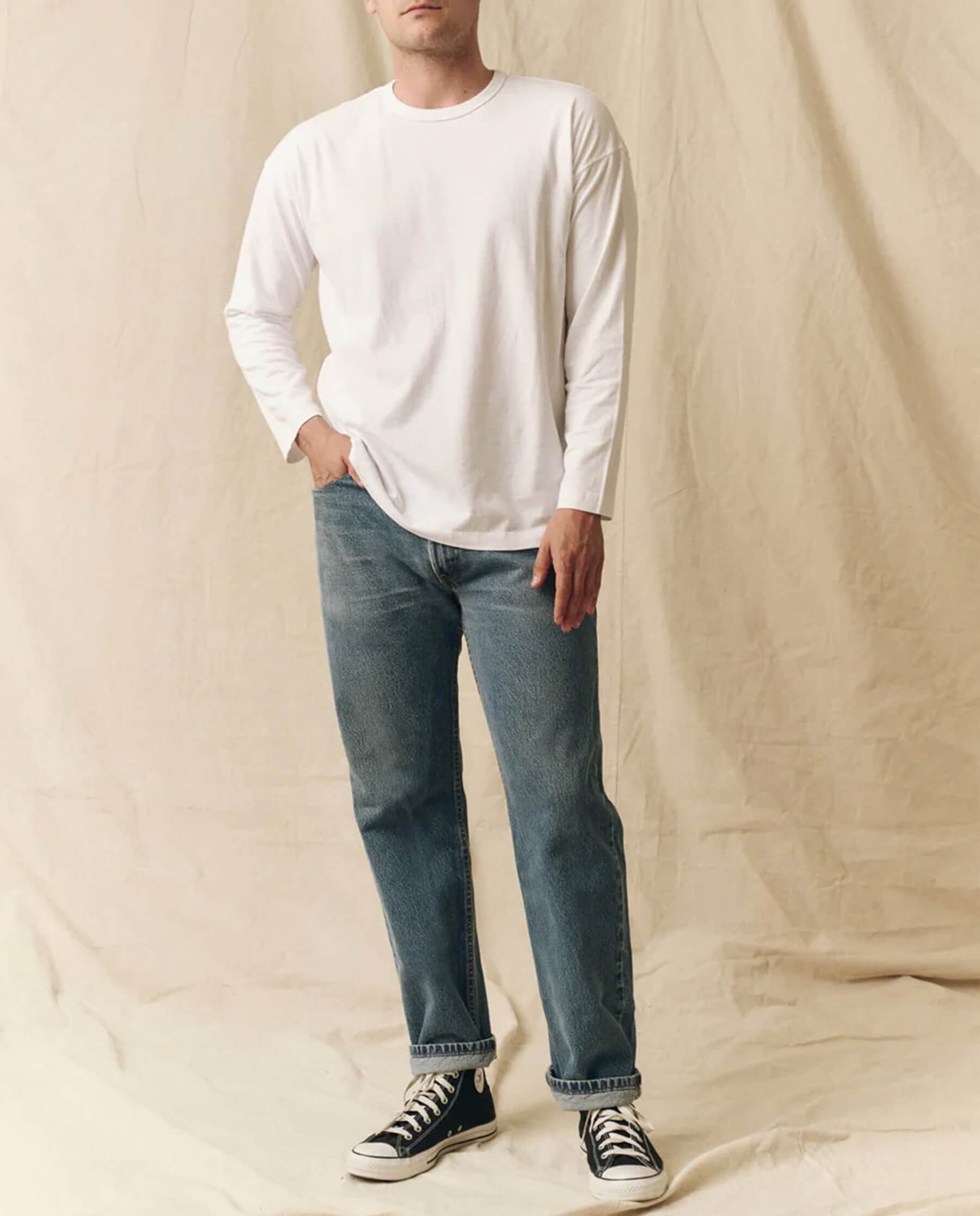 The Men's Pure Knits Long Sleeve Boxy Crew. Solid -- True White