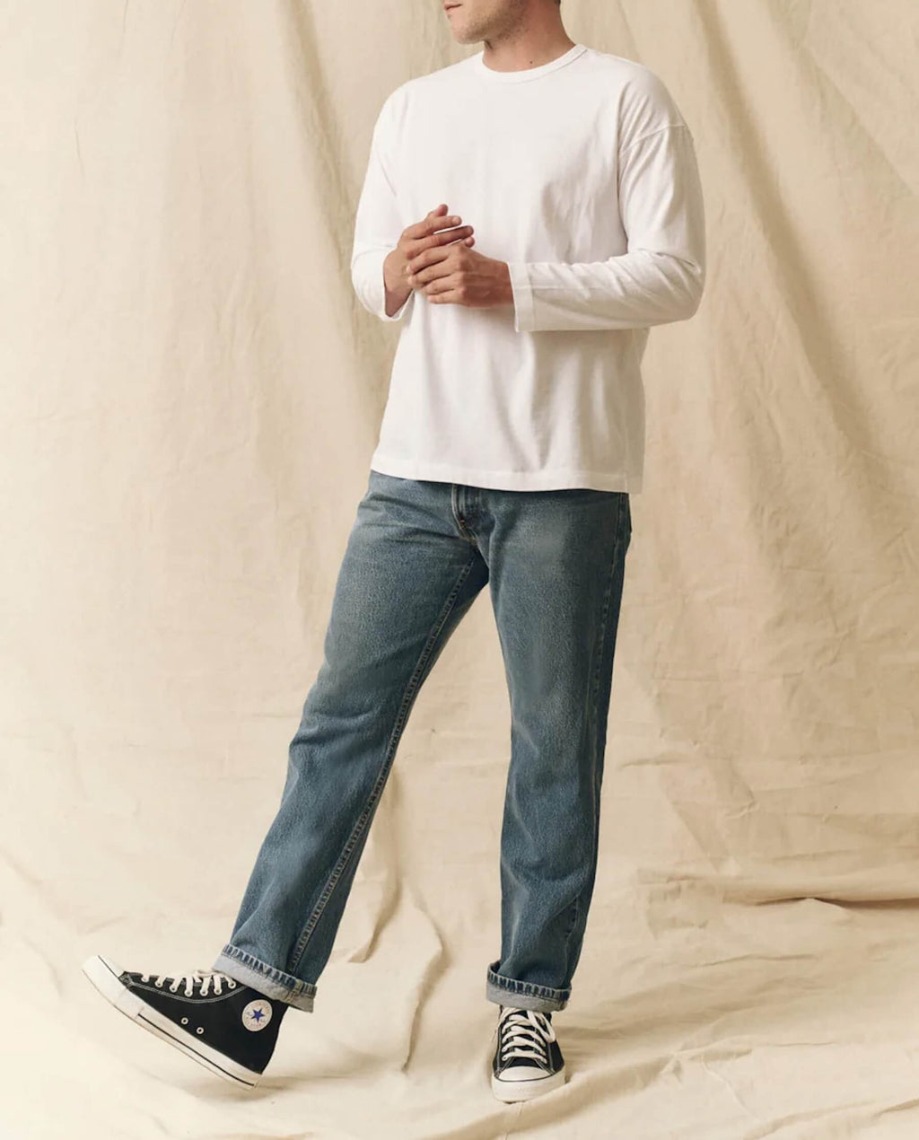 The Men's Pure Knits Long Sleeve Boxy Crew. Solid -- True White
