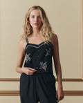 The Weekend Tank W/ Hanky Embroidery. -- Black