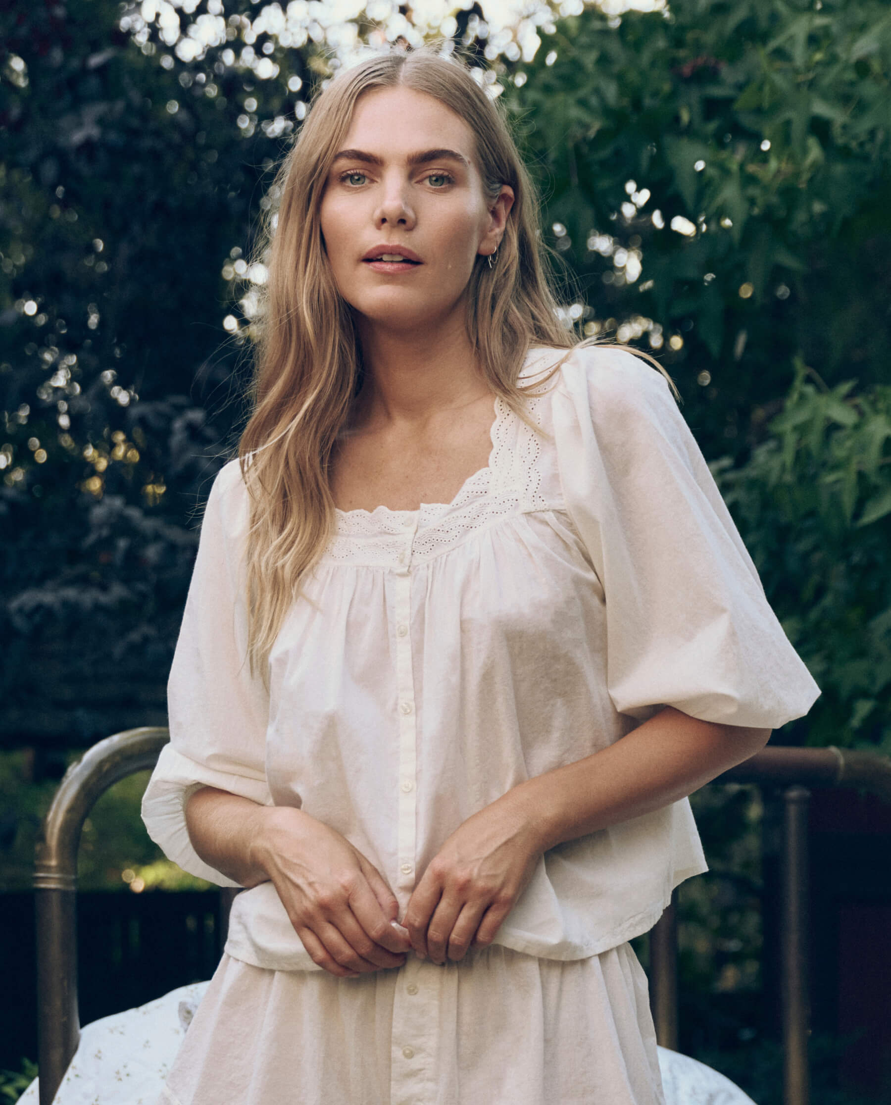 The Eyelet Button Sleep Top. -- True White