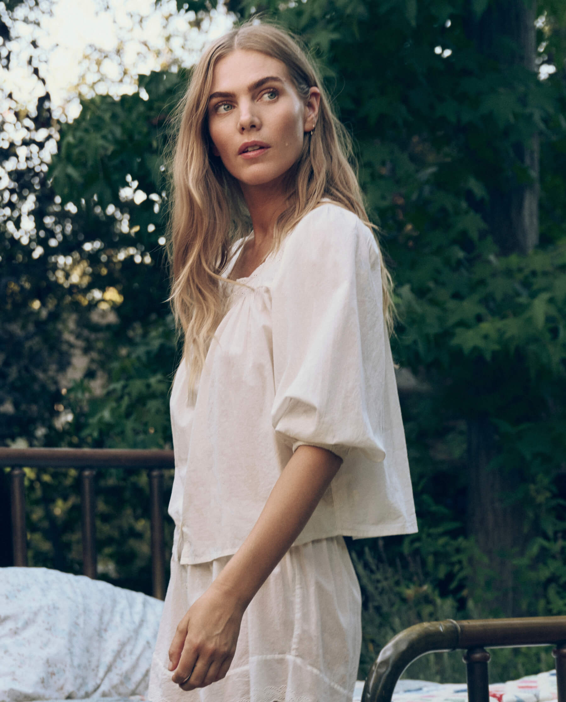The Eyelet Button Sleep Top. -- True White