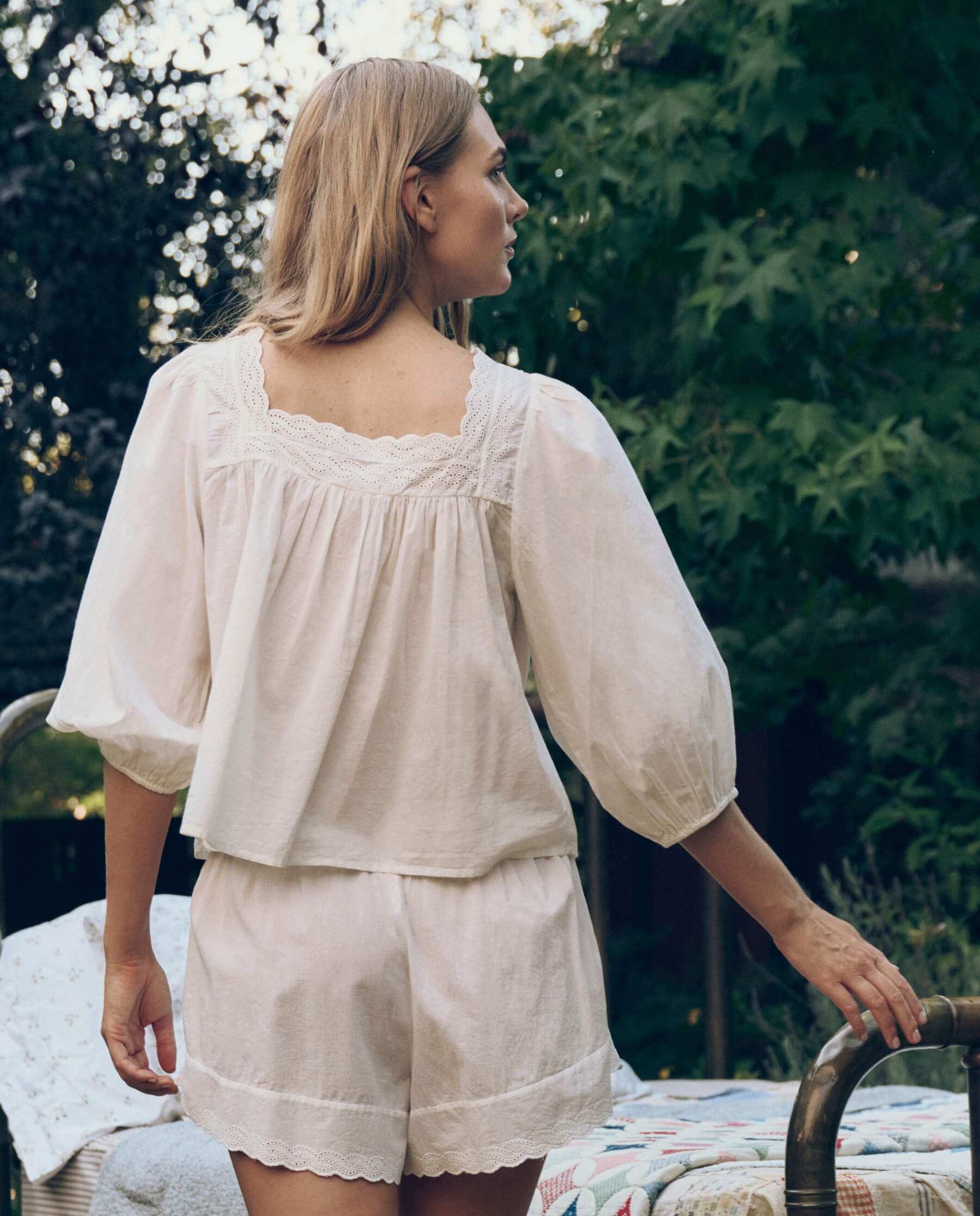 The Eyelet Button Sleep Top. -- True White