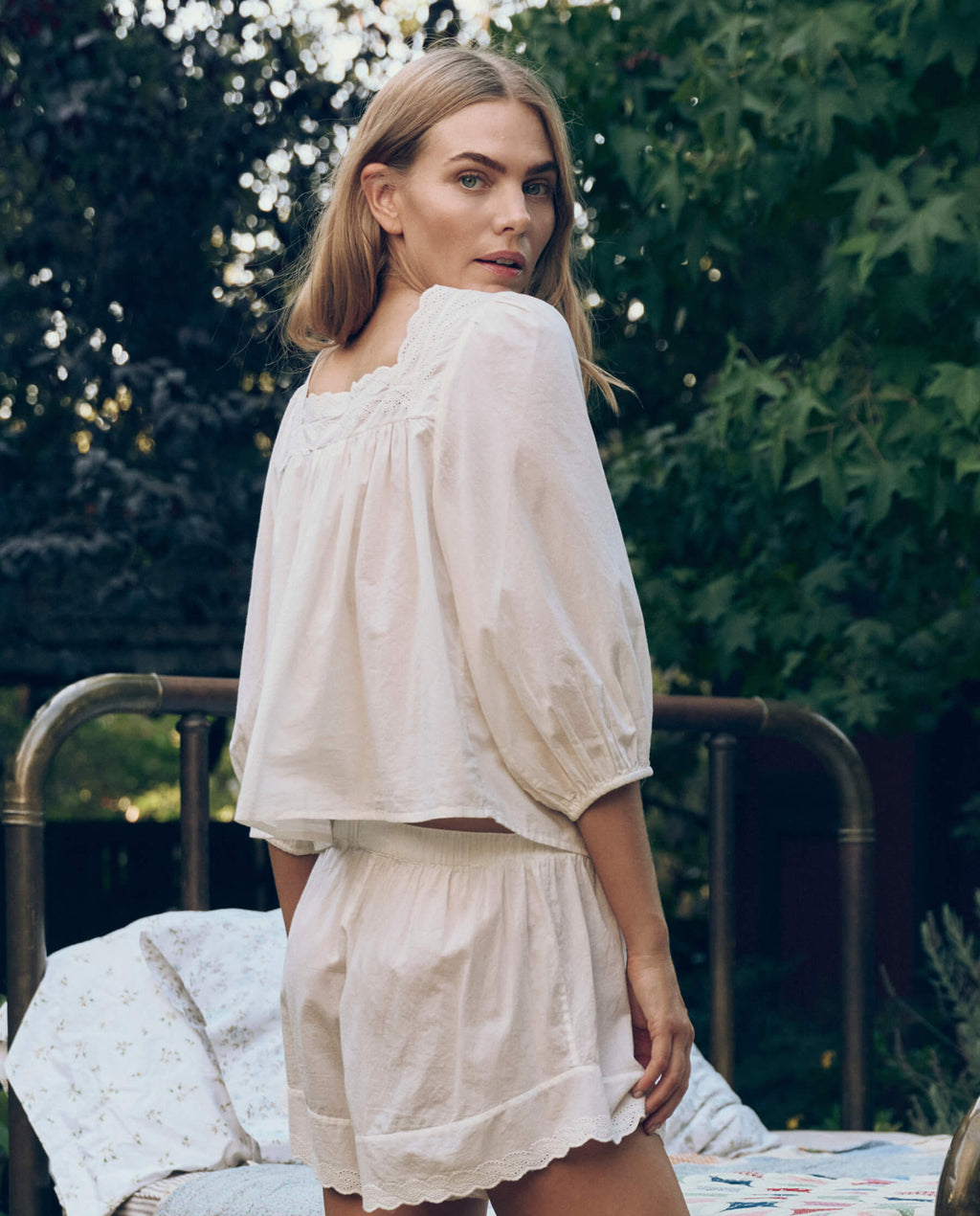 The Eyelet Button Sleep Top. -- True White