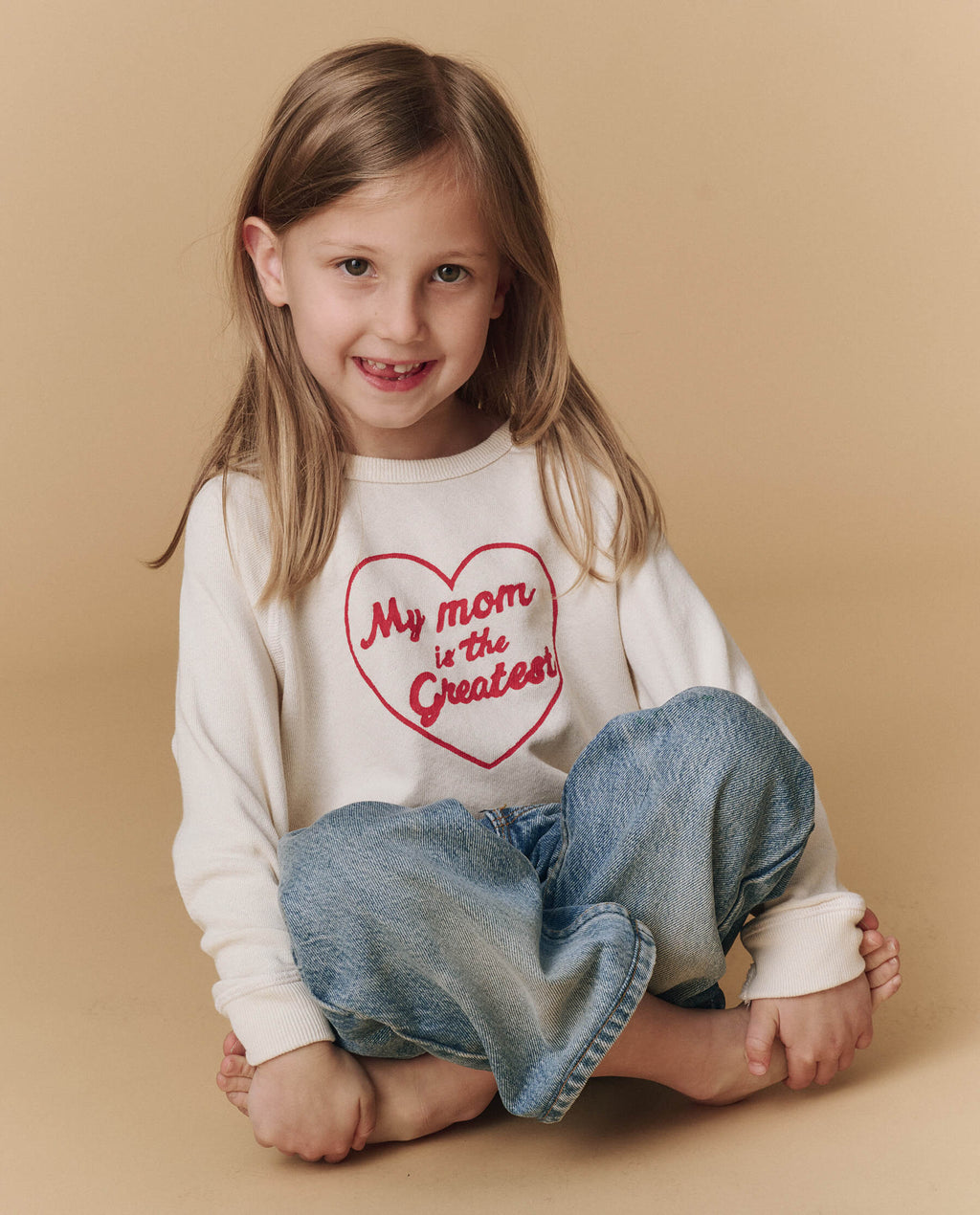 The Little College Sweatshirt. Novelty -- Washed White My Mom Is  est Graphic