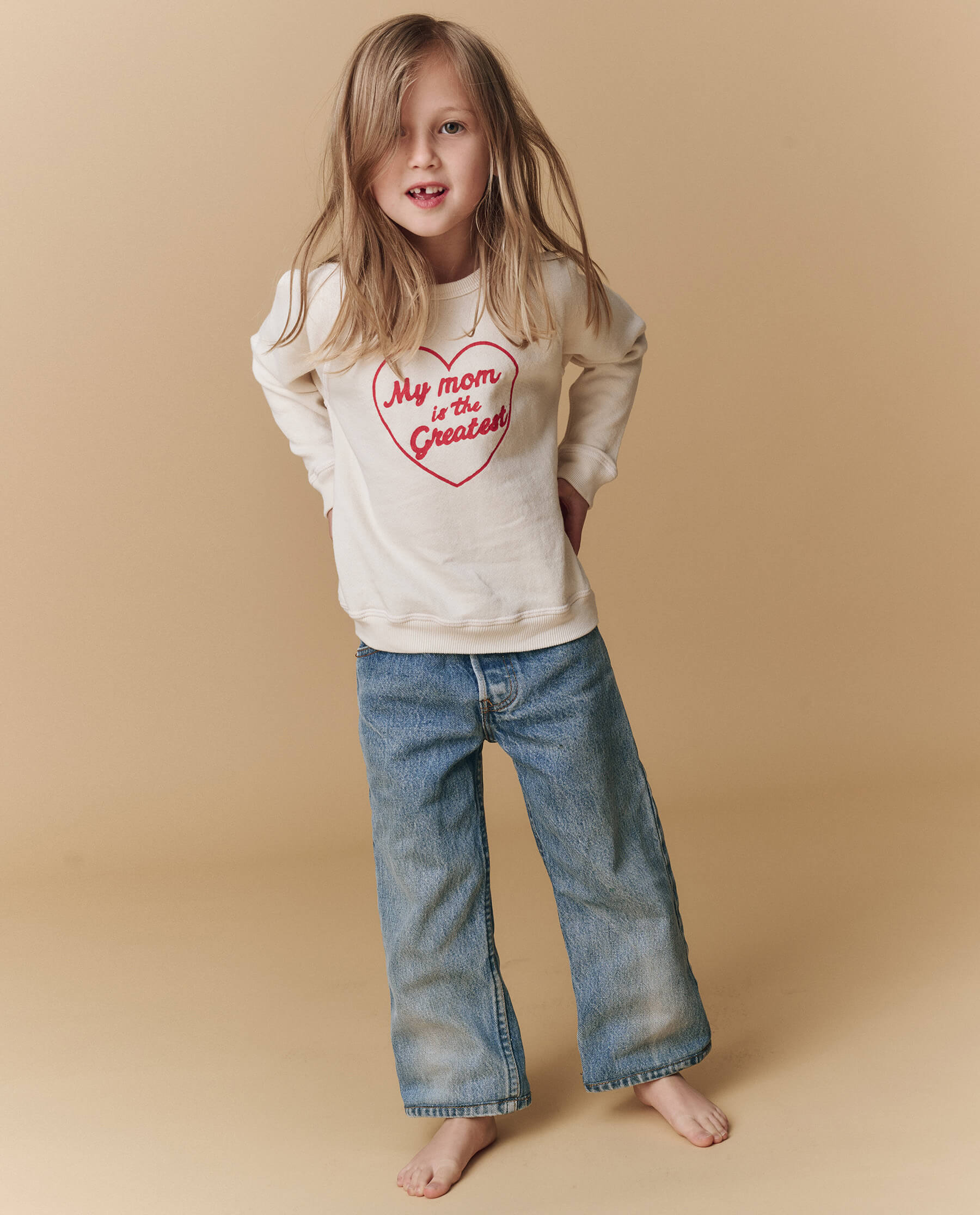 The Little College Sweatshirt. Novelty -- Washed White My Mom Is  est Graphic