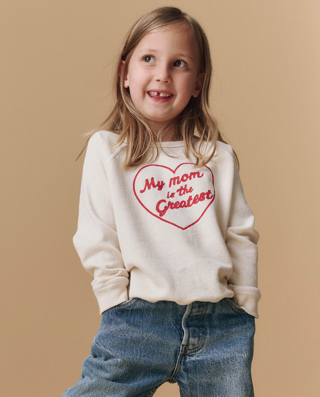 The Little College Sweatshirt. Novelty -- Washed White My Mom Is  est Graphic