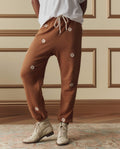 The Stadium Sweatpant W/ Floating Daisy Embroidery. -- Suntan