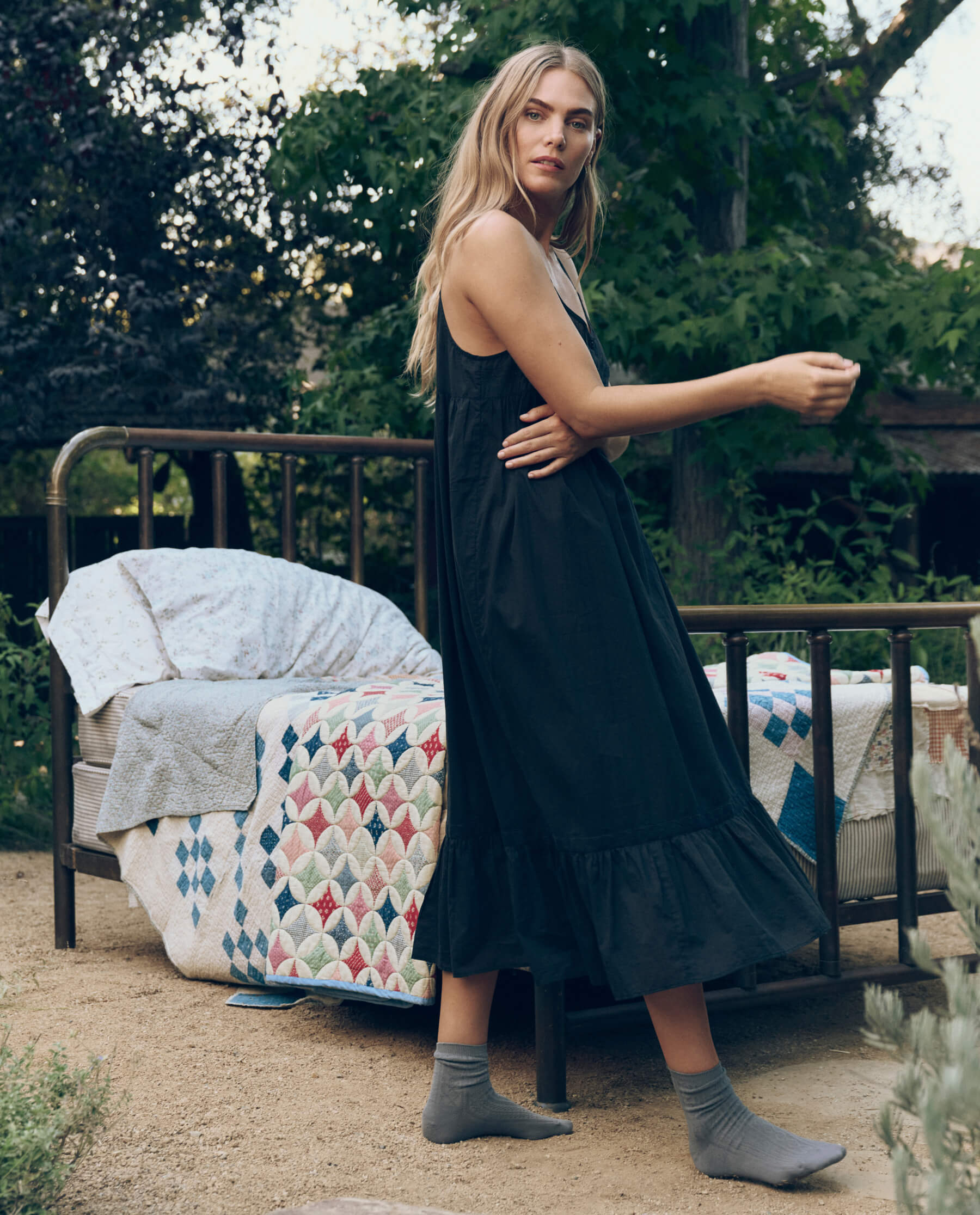The Eyelet Ruffle Tank Night Dress. -- Black