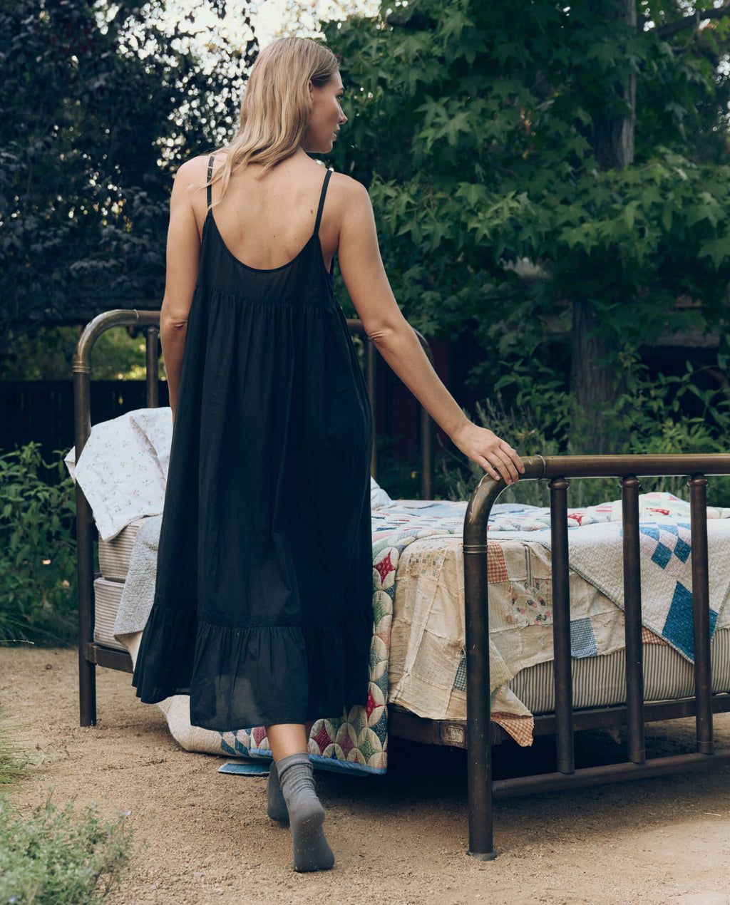 The Eyelet Ruffle Tank Night Dress. -- Black