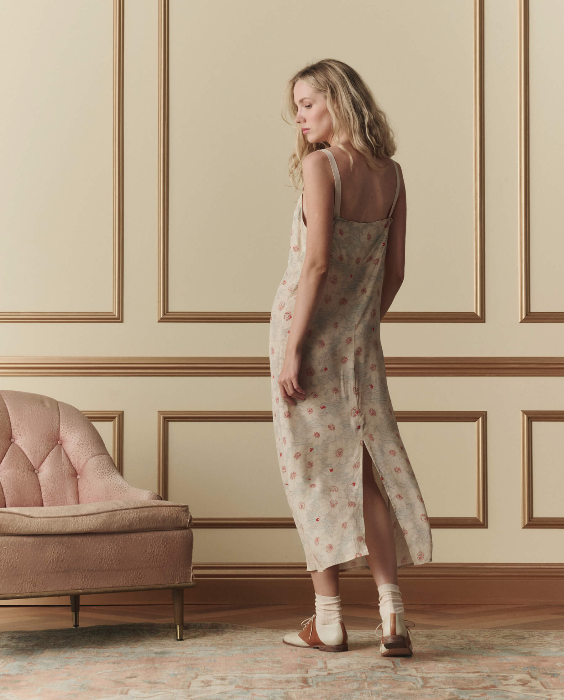 The Sunroom Slip Dress. -- Champagne Scattered Bloom