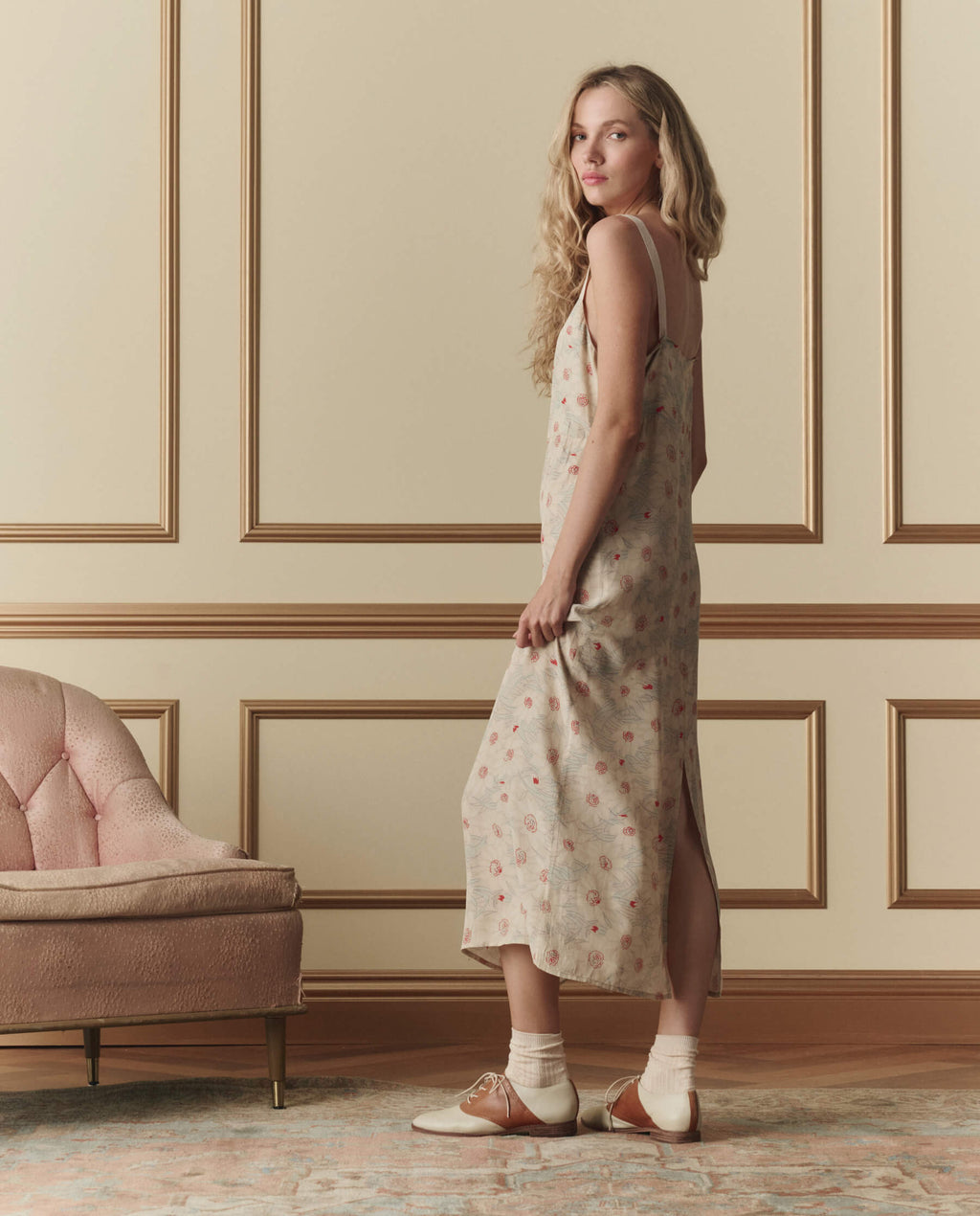 The Sunroom Slip Dress. -- Champagne Scattered Bloom