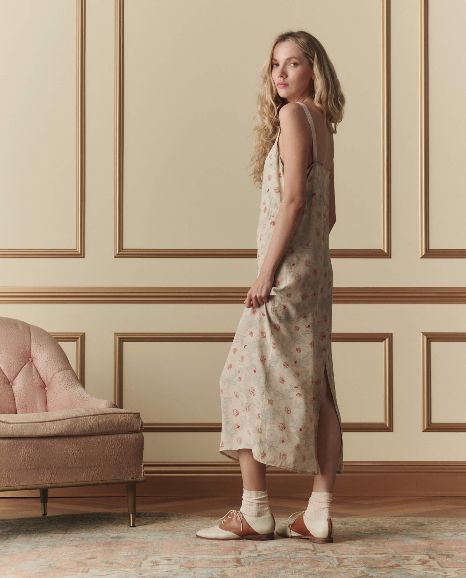The Sunroom Slip Dress. -- Champagne Scattered Bloom