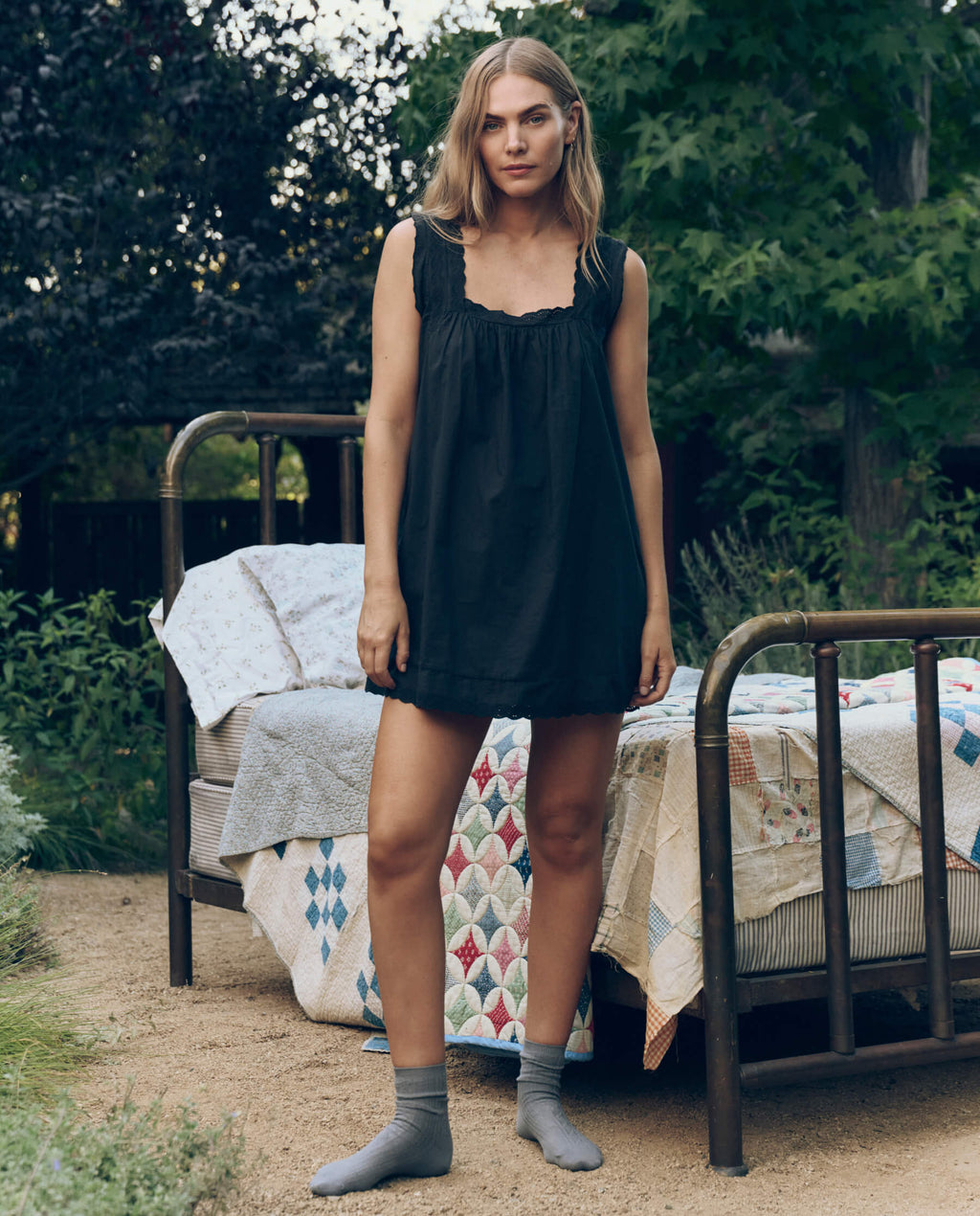 The Eyelet Mini Tank Dress. -- Black