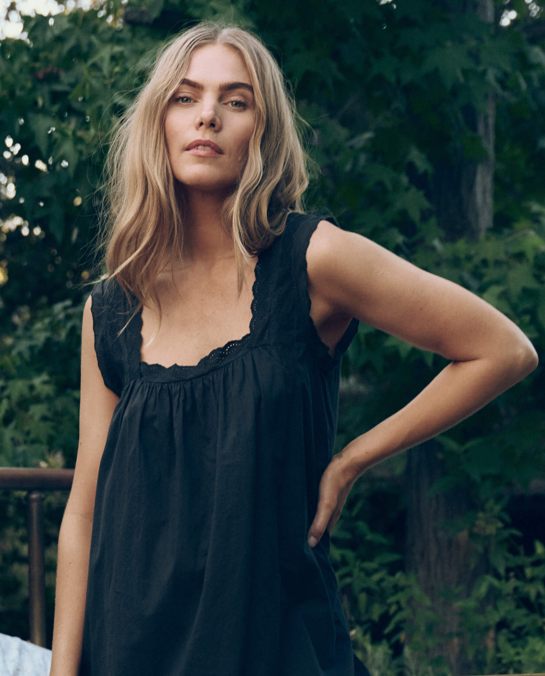 The Eyelet Mini Tank Dress. -- Black