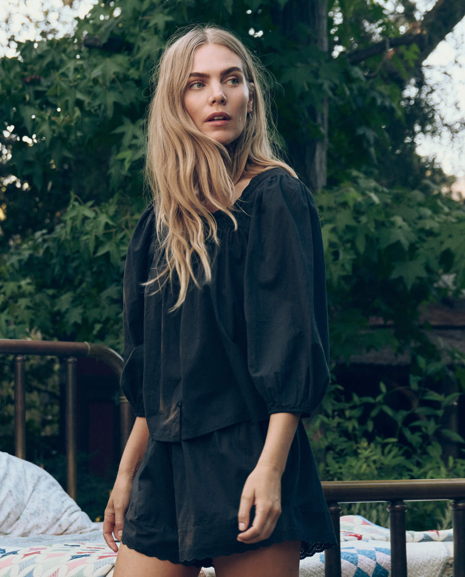 The Eyelet Button Sleep Top. -- Black