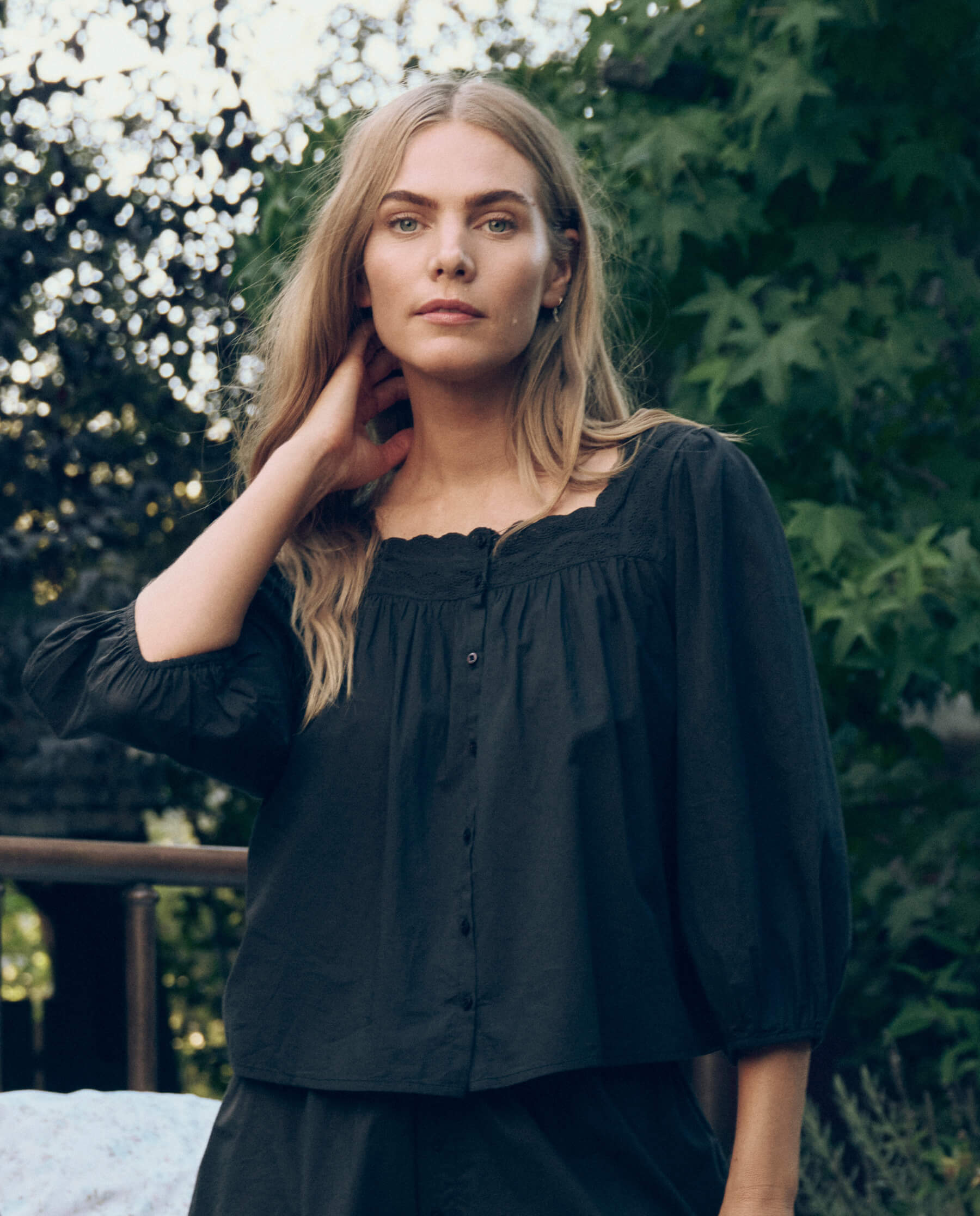 The Eyelet Button Sleep Top. -- Black