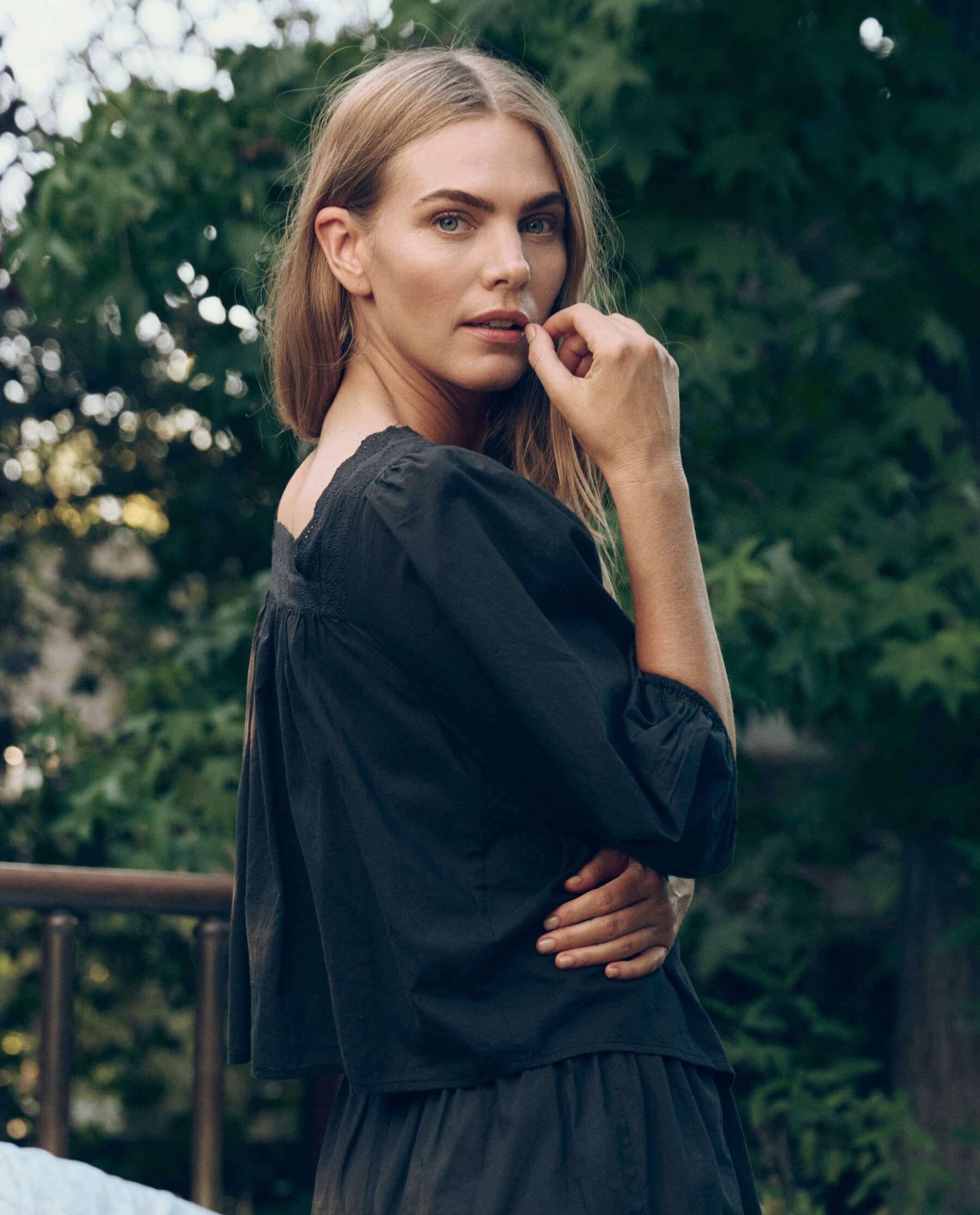 The Eyelet Button Sleep Top. -- Black