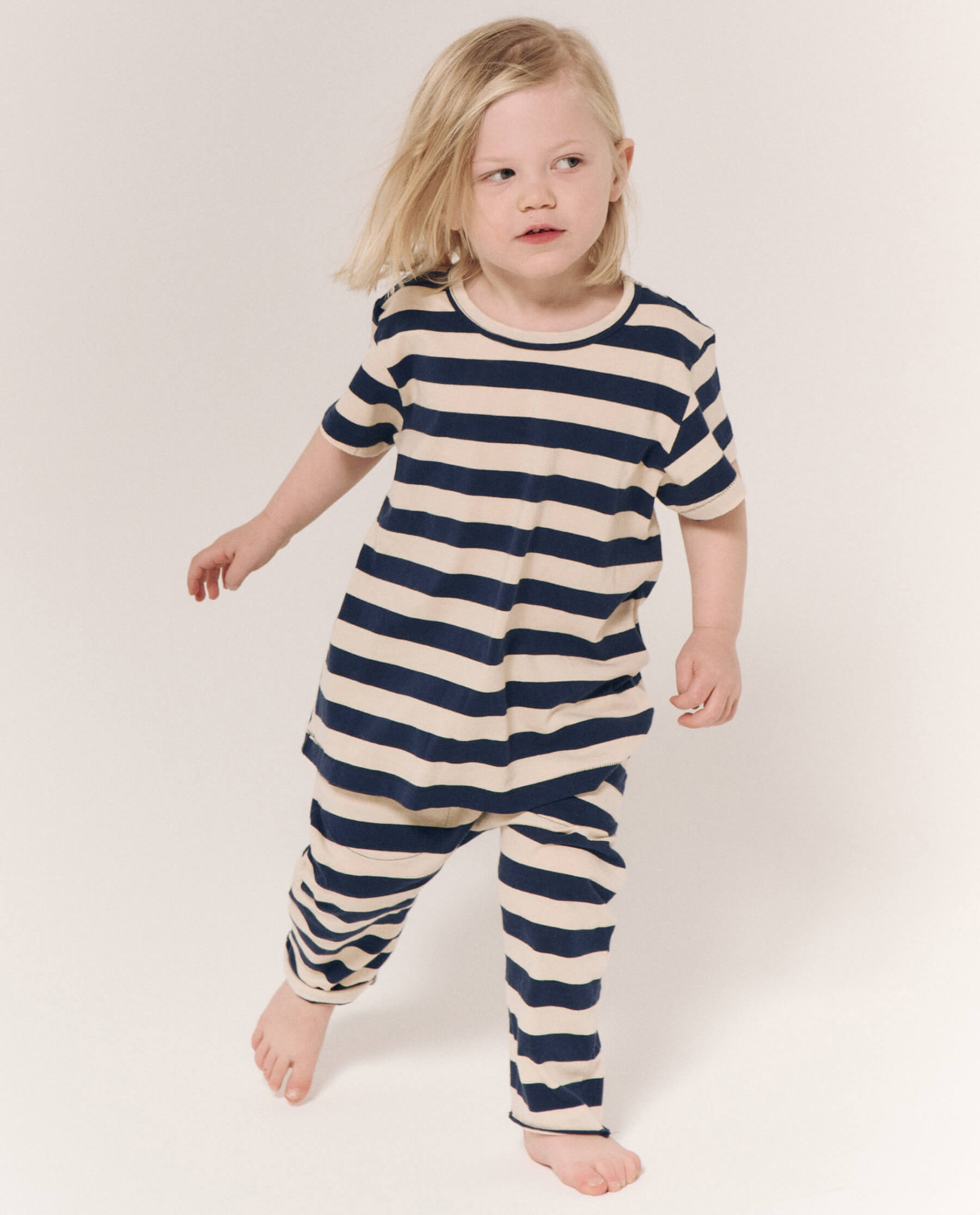 The Little Jersey Crop. Novelty -- Navy and Cream Scholar Stripe
