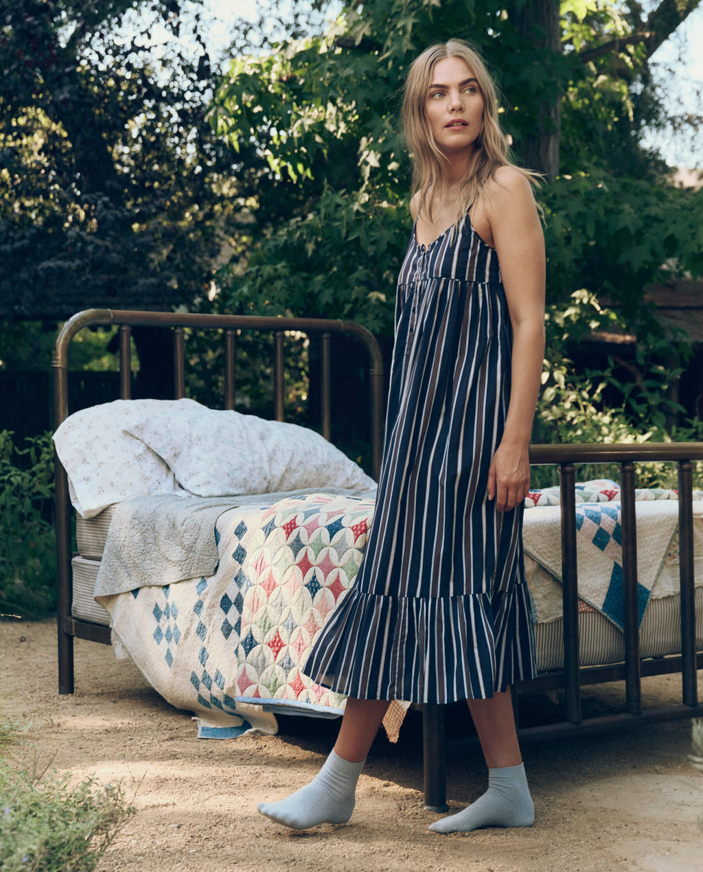 The Ruffle Tank Night Dress. -- Coastline Stripe