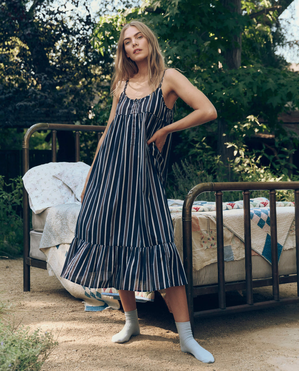 The Ruffle Tank Night Dress. -- Coastline Stripe