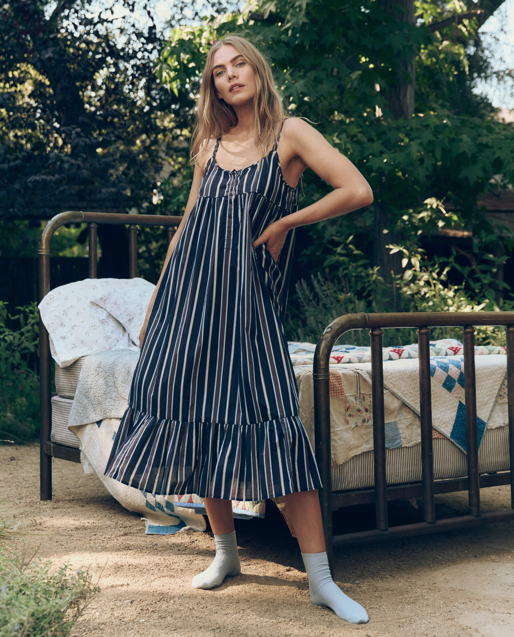 The Ruffle Tank Night Dress. -- Coastline Stripe