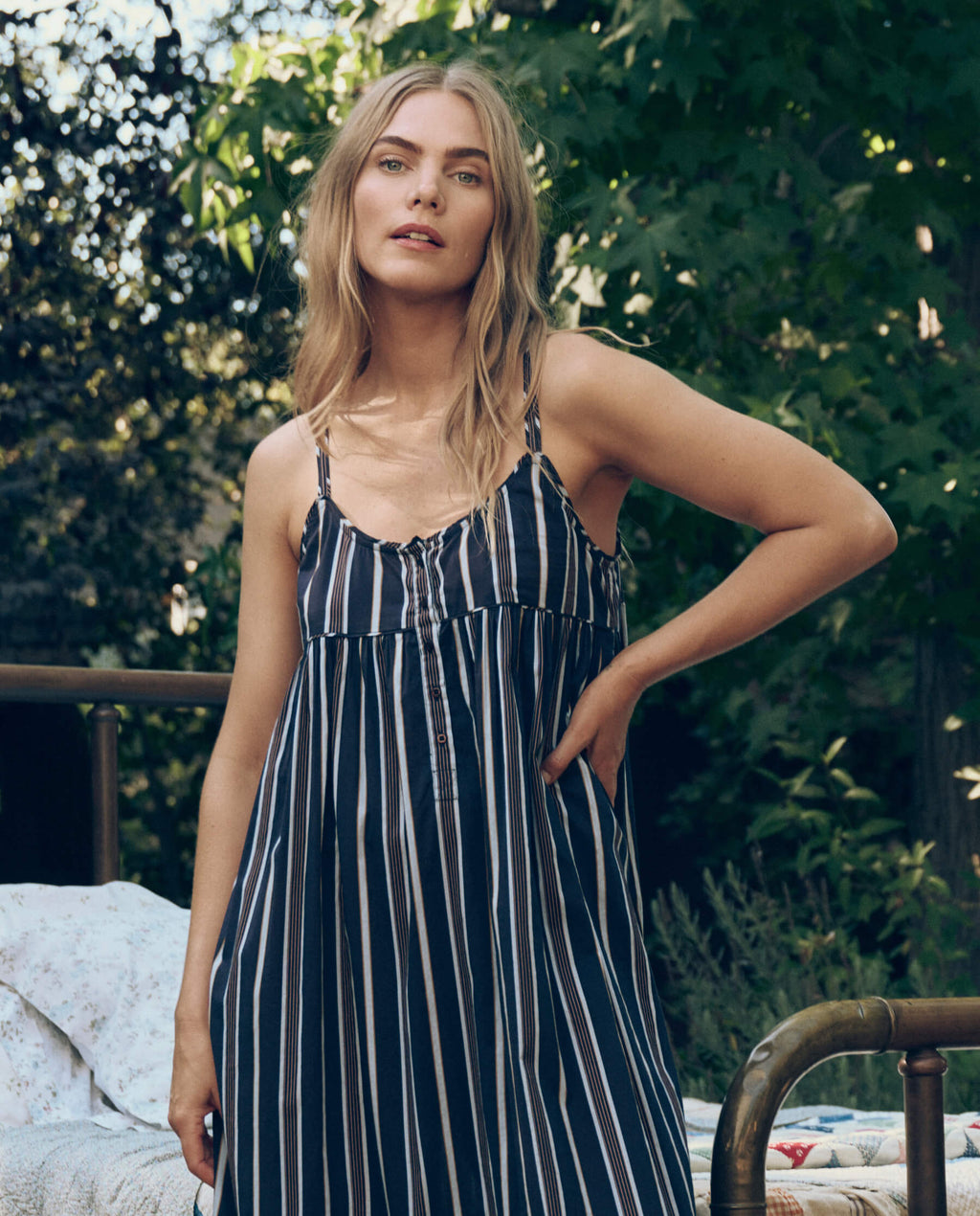 The Ruffle Tank Night Dress. -- Coastline Stripe