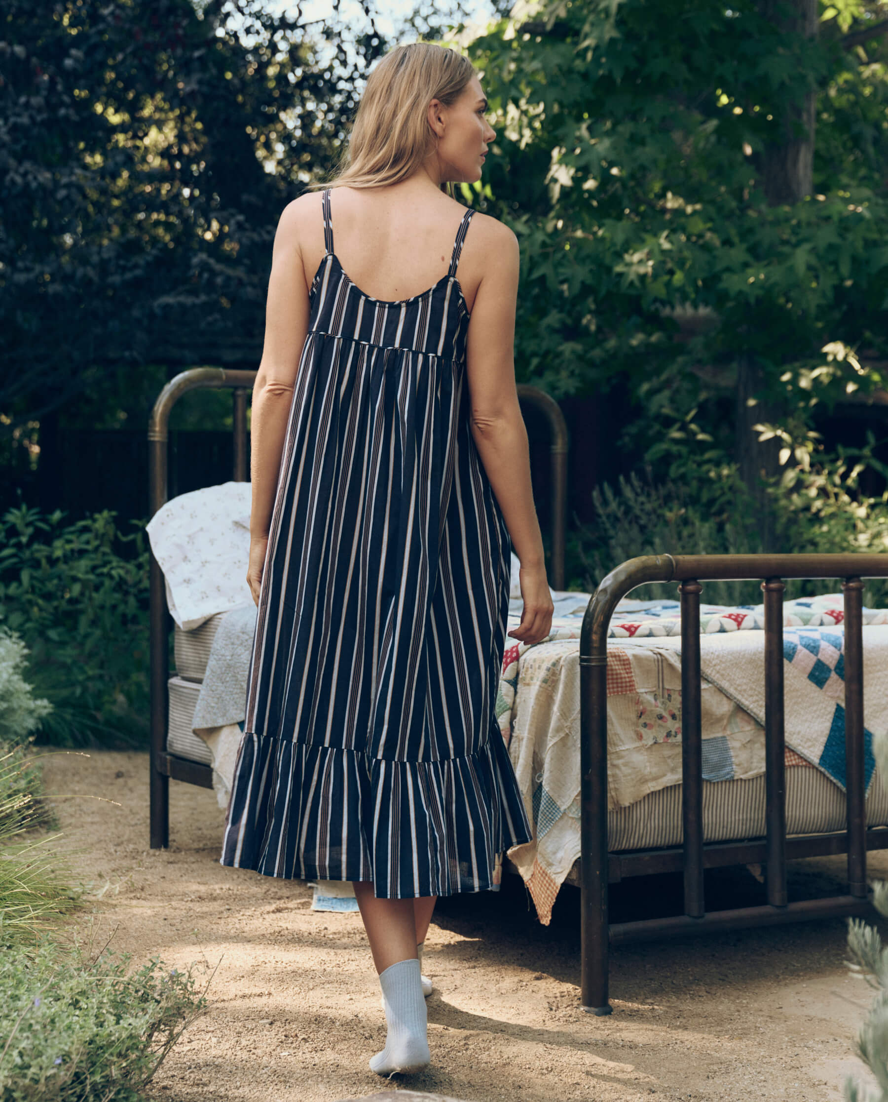 The Ruffle Tank Night Dress. -- Coastline Stripe