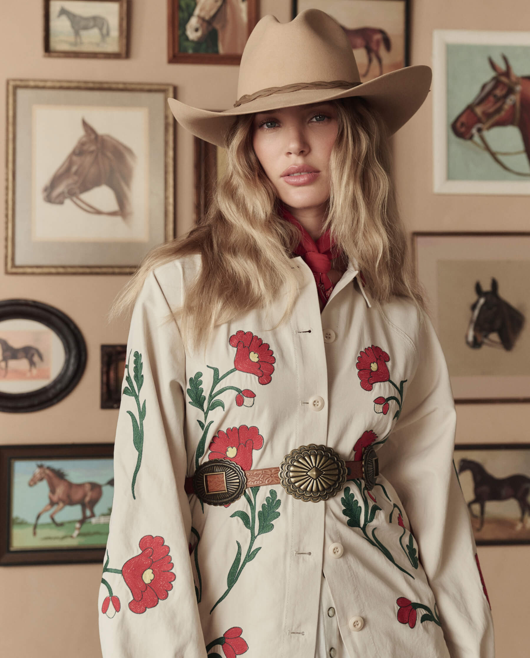 The Western Embroidered Commodore Jacket. -- Cream