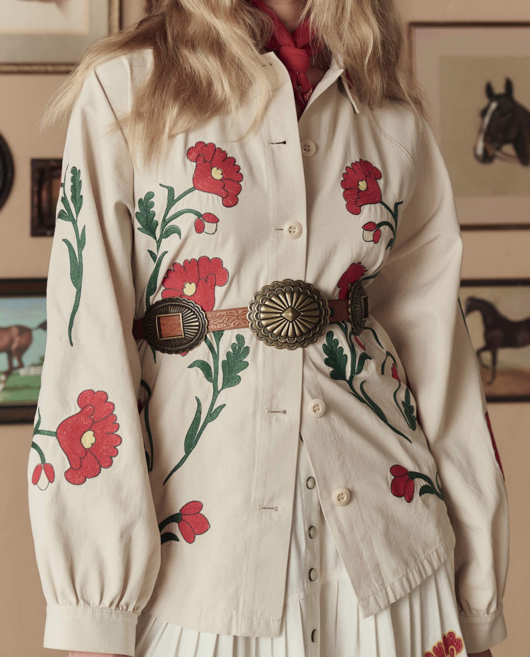 The Tooled Leather Concho Belt. -- Cognac With Brass