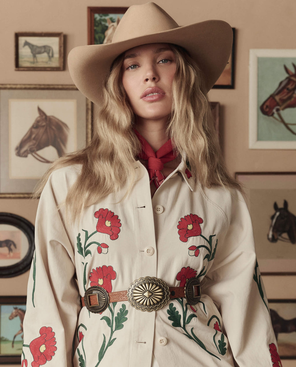 The Tooled Leather Concho Belt. -- Cognac With Brass