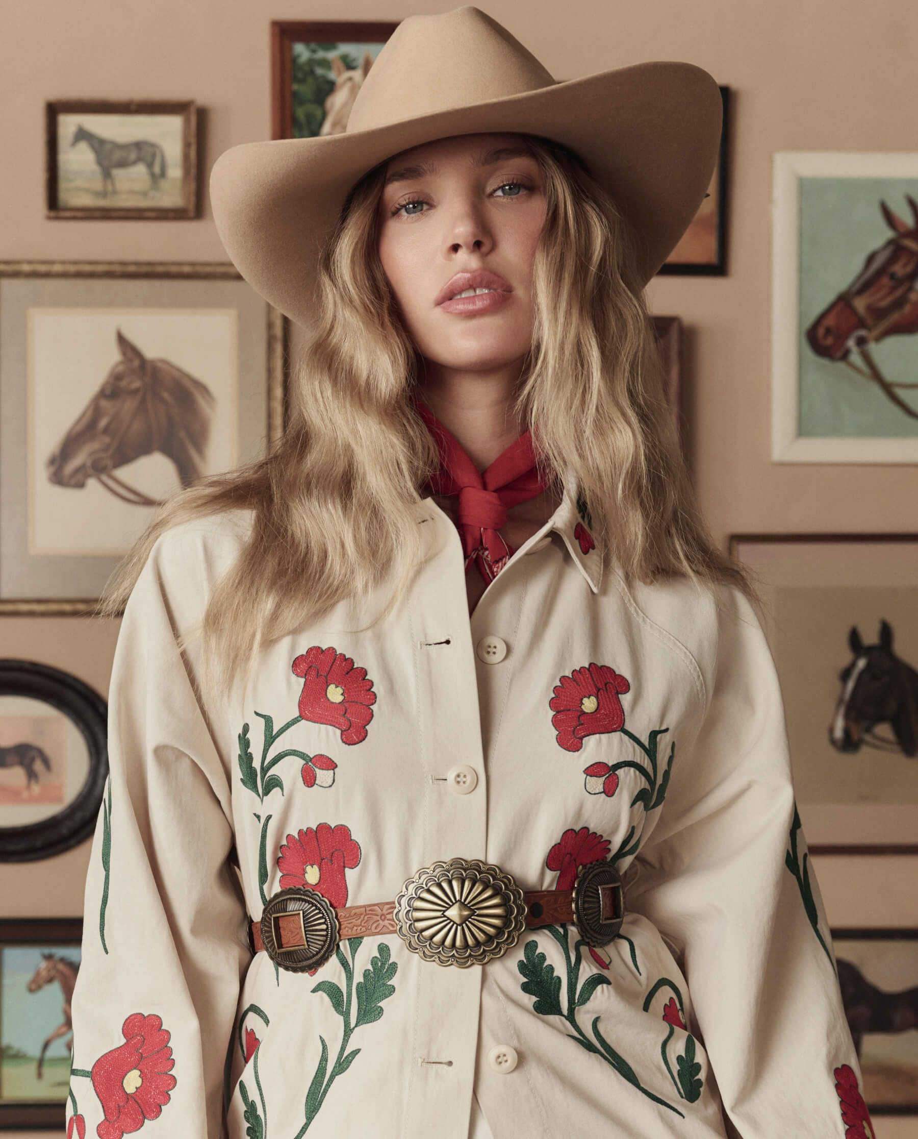 The Tooled Leather Concho Belt. -- Cognac With Brass
